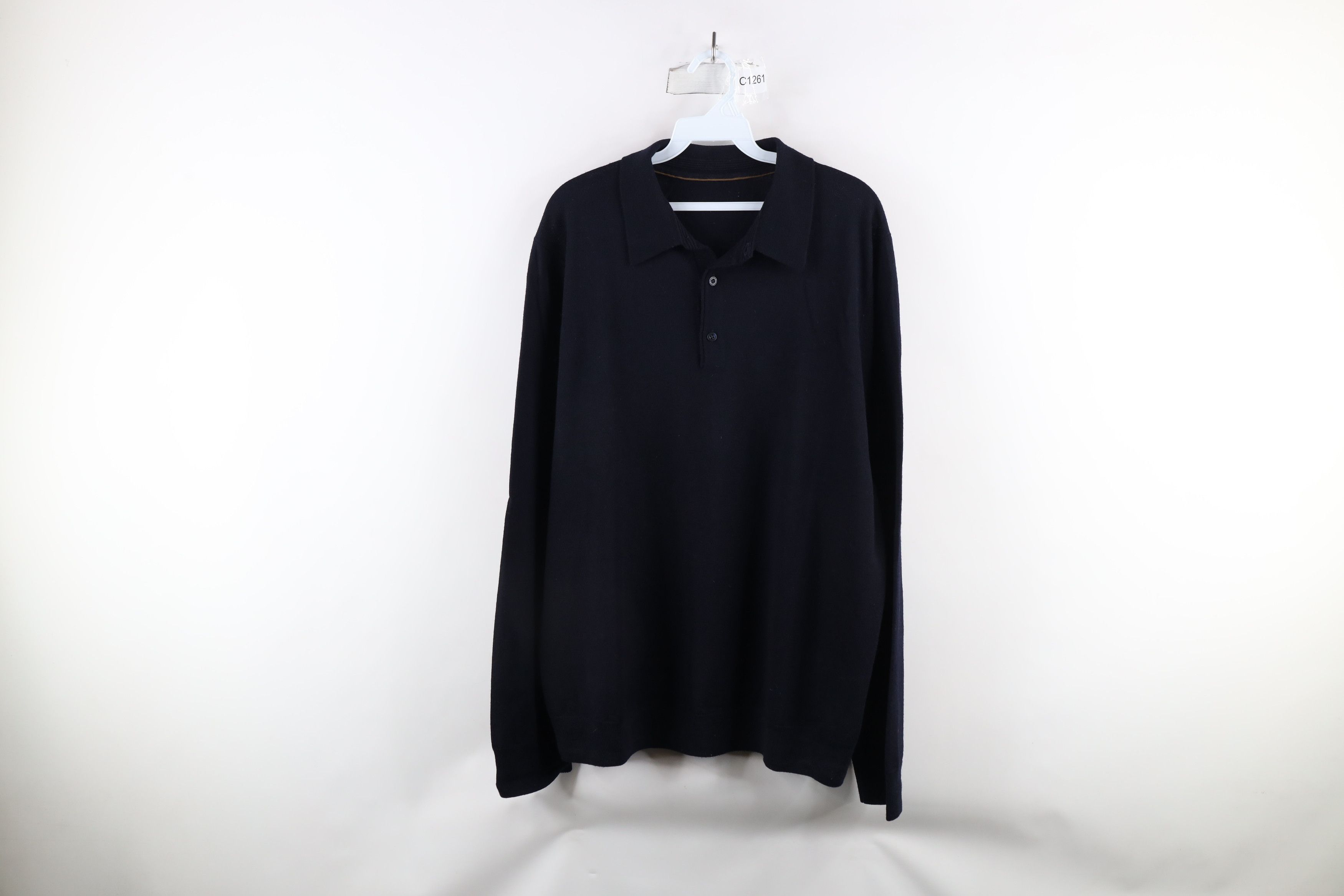Vintage Vintage 90s Streetwear Blank Wool Knit Collared Sweater Blue Size US XL / EU 56 / 4 - 1 Thumbnail