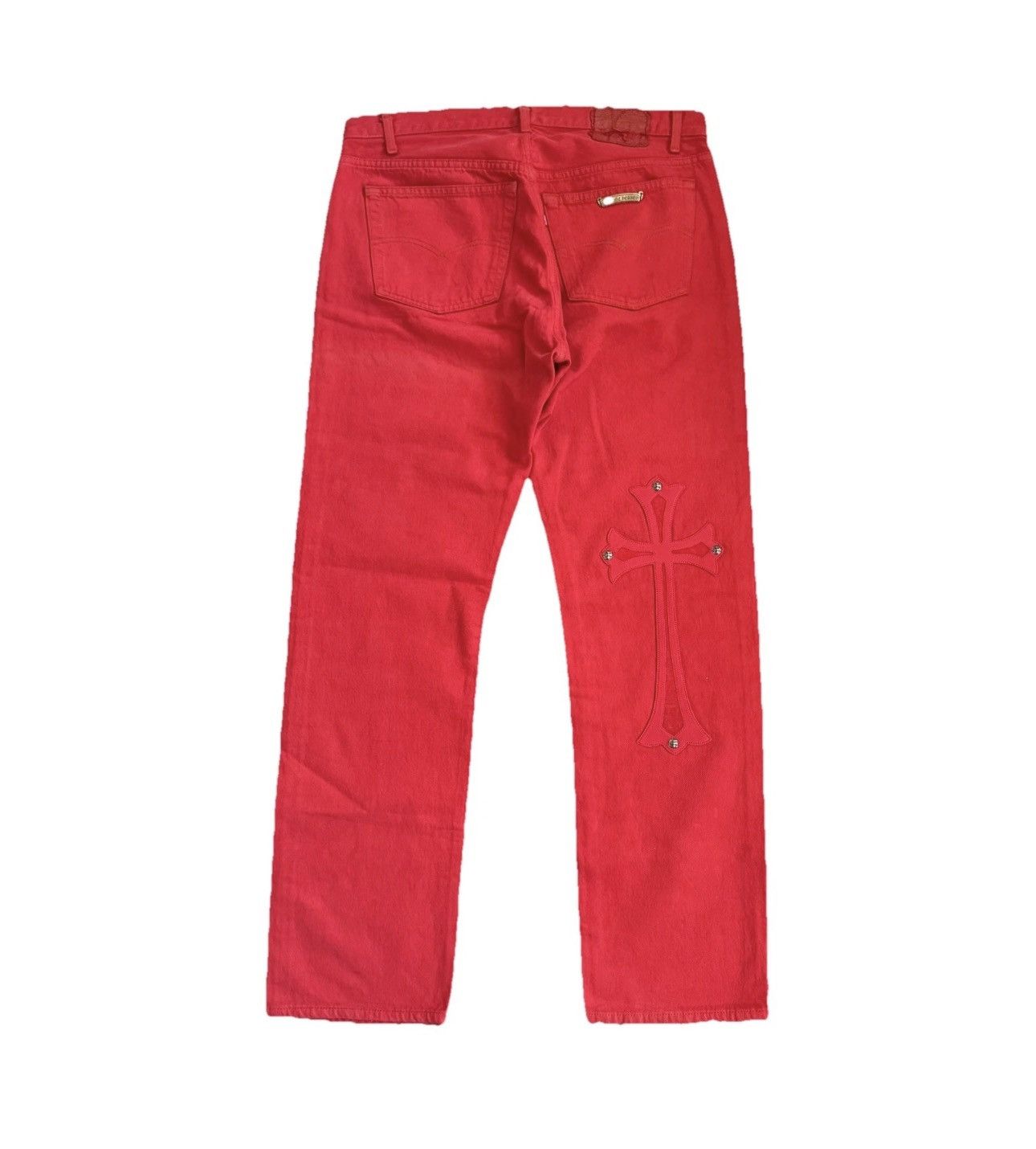 Chrome Hearts LEATHER CROSS SILVER DETAILED RED DYED VINTAGE LEVI ‘S JEANS Size US 34 / EU 50 - 2 Thumbnail