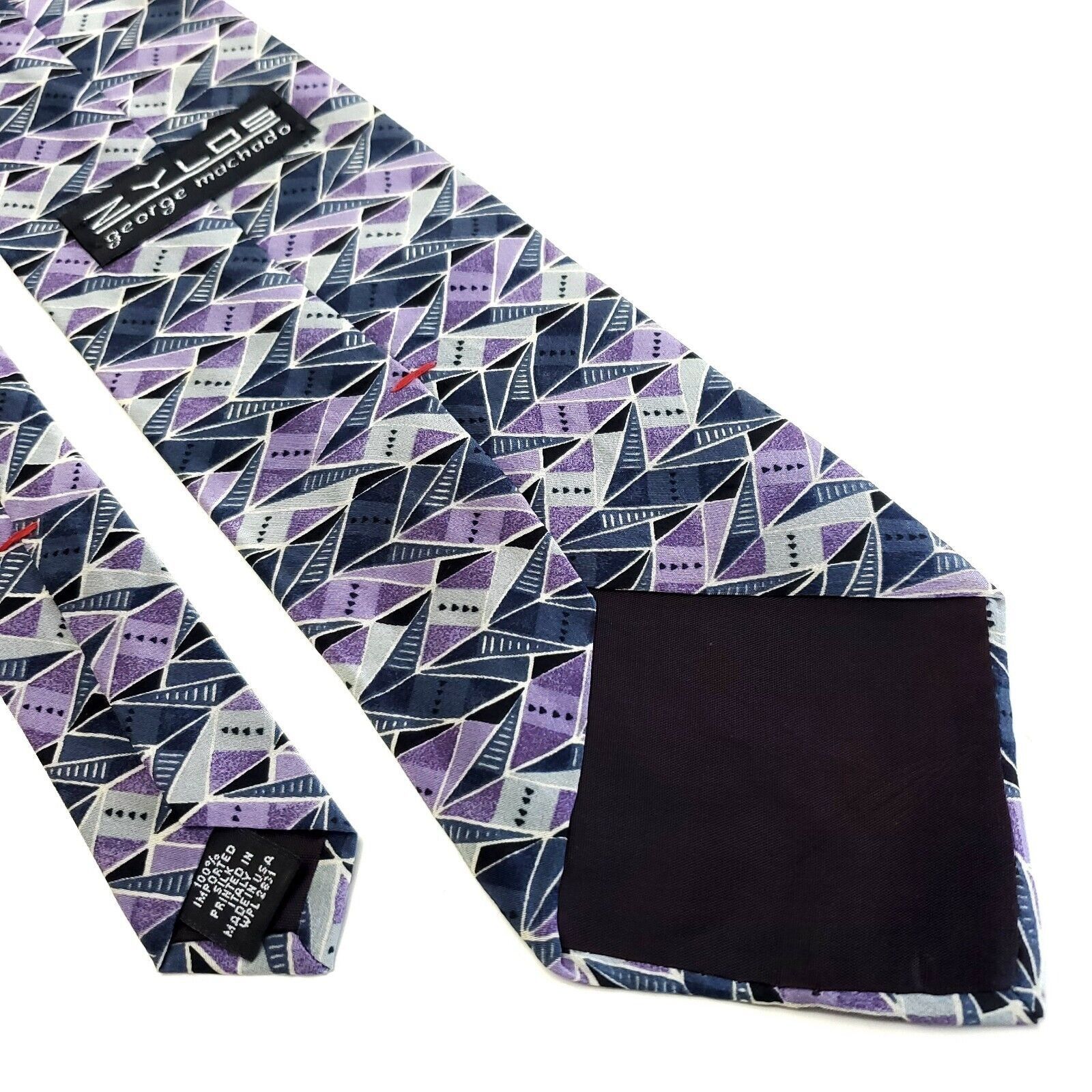 Vintage Zylos George Machado Gray Purple Abstract Short Wide Silk Ti Size ONE SIZE - 5 Thumbnail