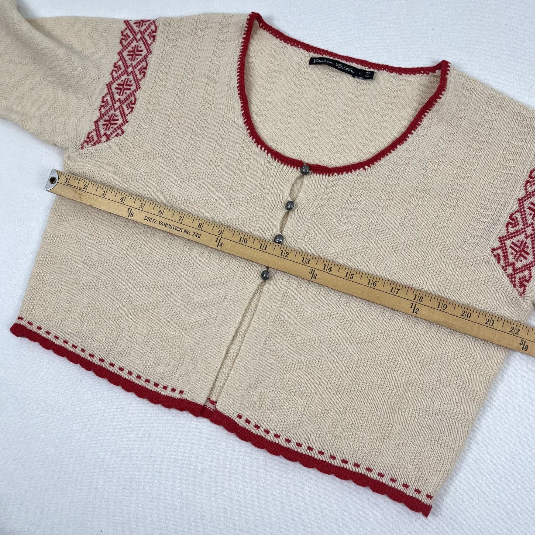 Vintage Gudrun Sjoden Cardigan Women Large Cropped Brown Red Knit Wool Alpaca Button Crew Neck Long Sleeve Size L / US 10 / IT 46 - 5 Thumbnail