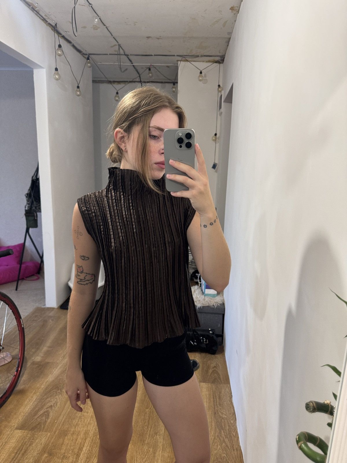 Vintage ISSEY MIYAKE STYLE BROWN PLEATED TANK TOP Size ONE SIZE - 5 Thumbnail