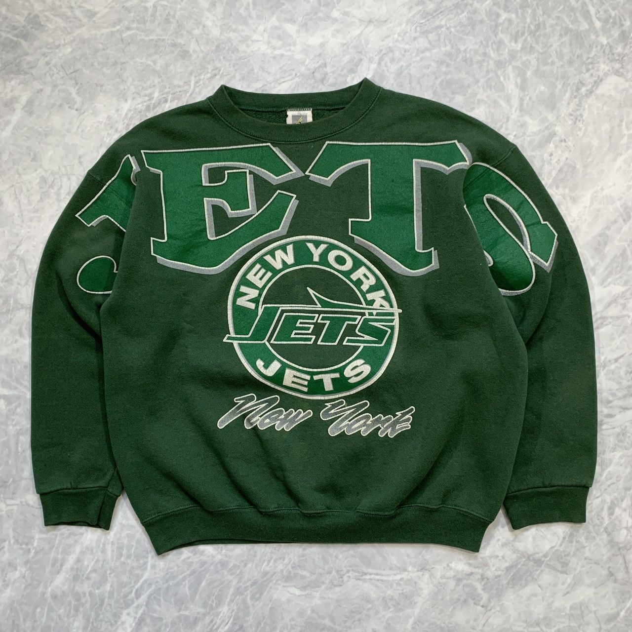 90's New York Jets Cliff Engle BIG PRINT NFL Crewneck Sweatshirt Size L/XL  – Rare VNTG