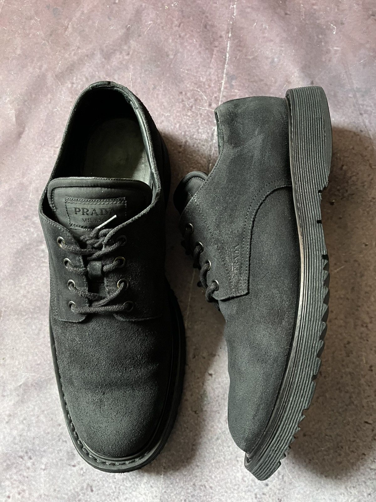 Prada Prada Men's Black Suede Platform Oxfords Size US 10.5 / EU 43-44 - 3 Thumbnail