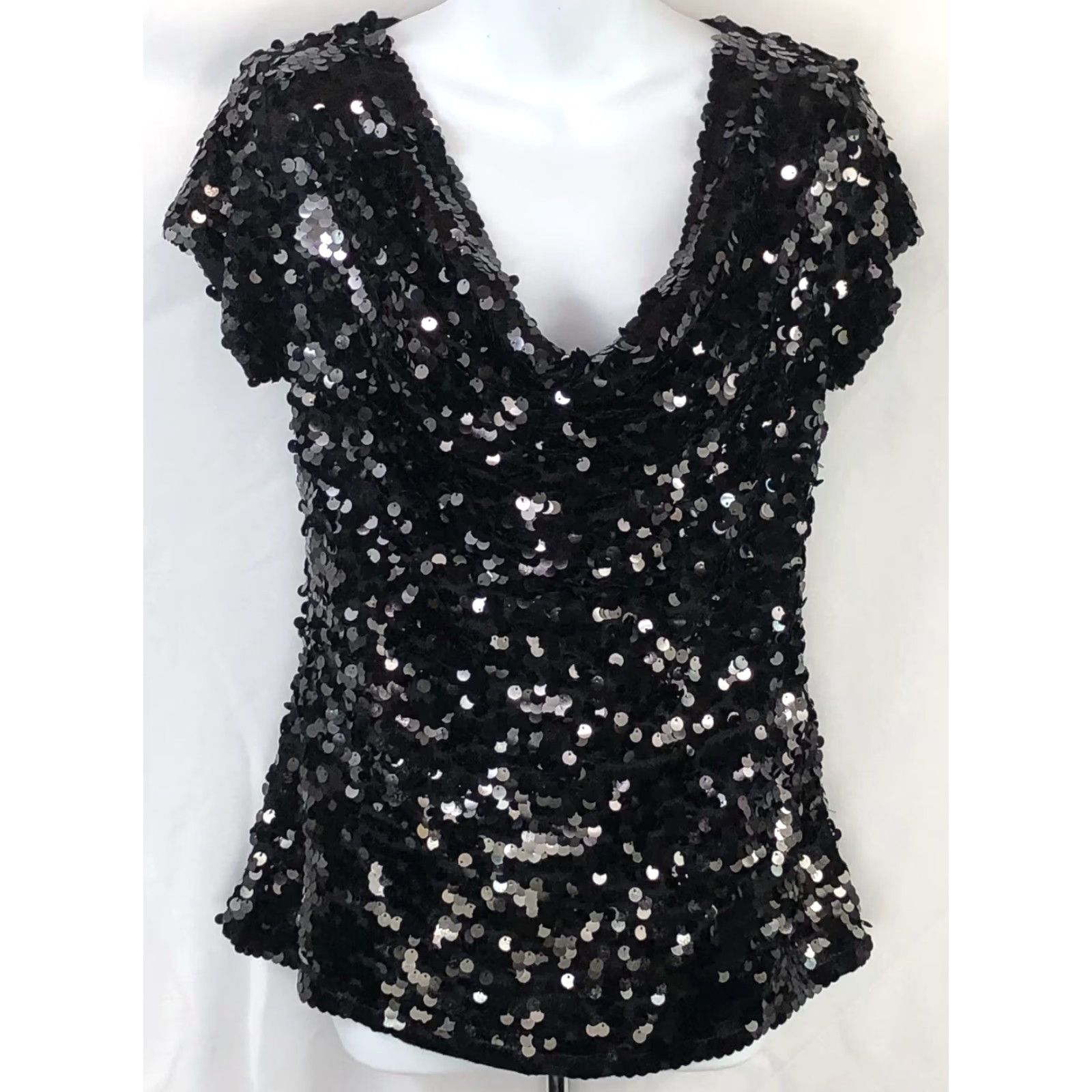 Incu INC Blouse Shirt Womens M Black Sequin Draped Cowl Neck Evening Party Deco Cocktail Vintage: No Size M / US 6-8 / IT 42-44 - 5 Thumbnail
