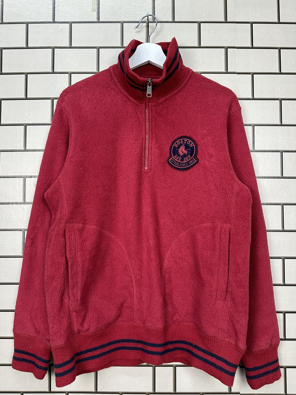 MLB × Vintage Boston RedSox Major League Baseball Half Zipper Jacket Size US L / EU 52-54 / 3 - 1 Thumbnail