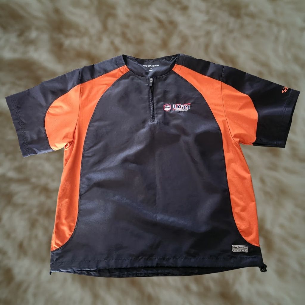 SAS ASA Boombah USA Softball 1/4 Zip Pullover Shirt XL Short Sleeve Batting Orange Mens Size US XL / EU 56 / 4 - 1 Thumbnail