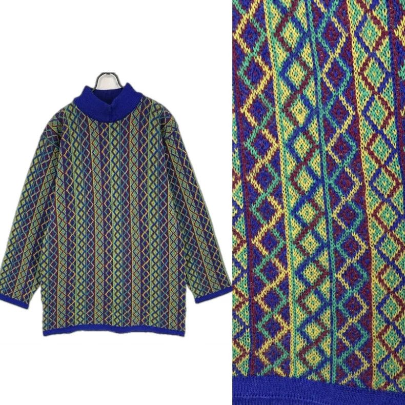 Kenzo KENZO Checkered knit color clash turtleneck sweater knitwe Size M / US 6-8 / IT 42-44 - 1 Thumbnail