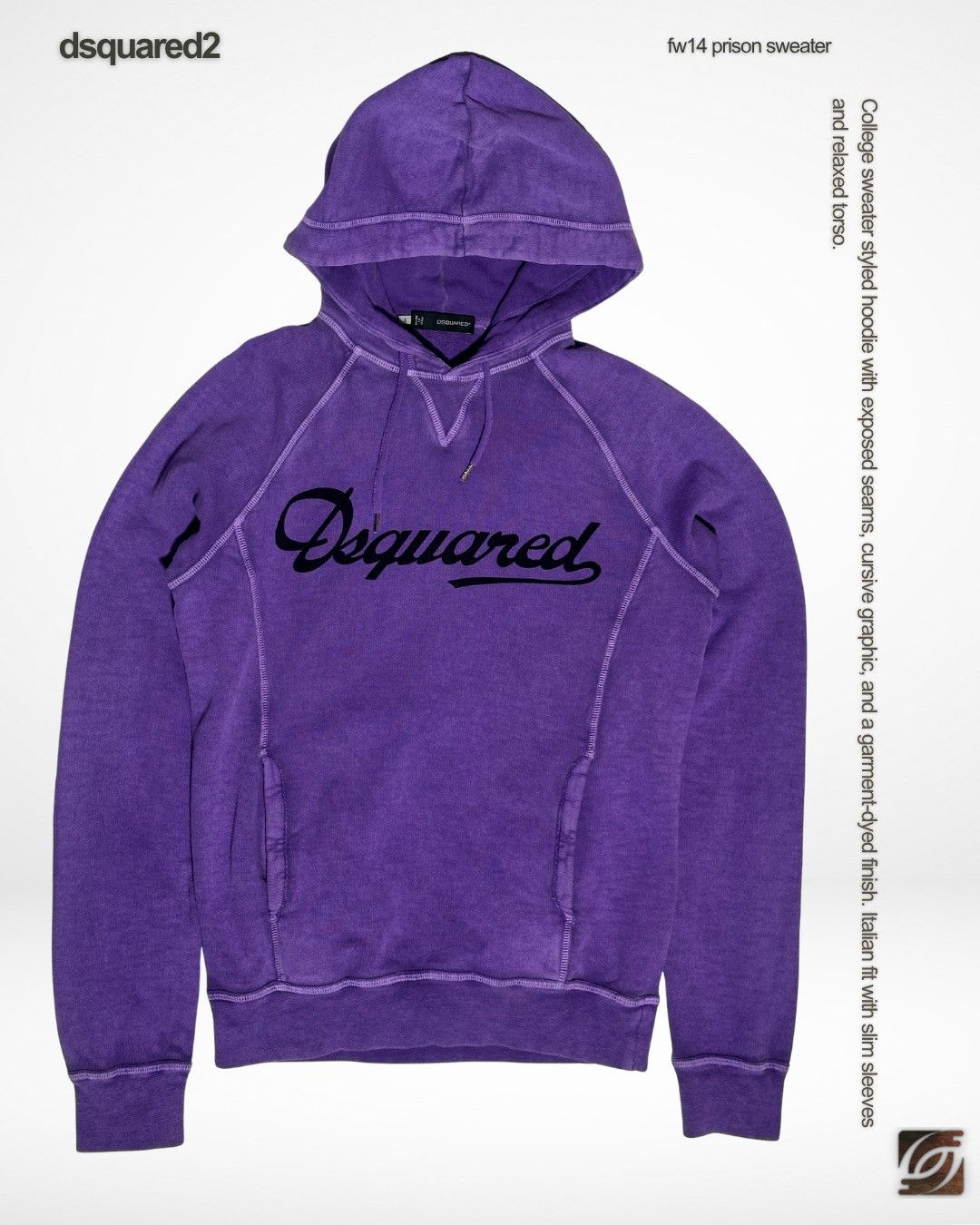Dsquared2 SS13 Exposed Seams Cursive Logo Hoodie Size US S / EU 44-46 / 1 - 1 Thumbnail