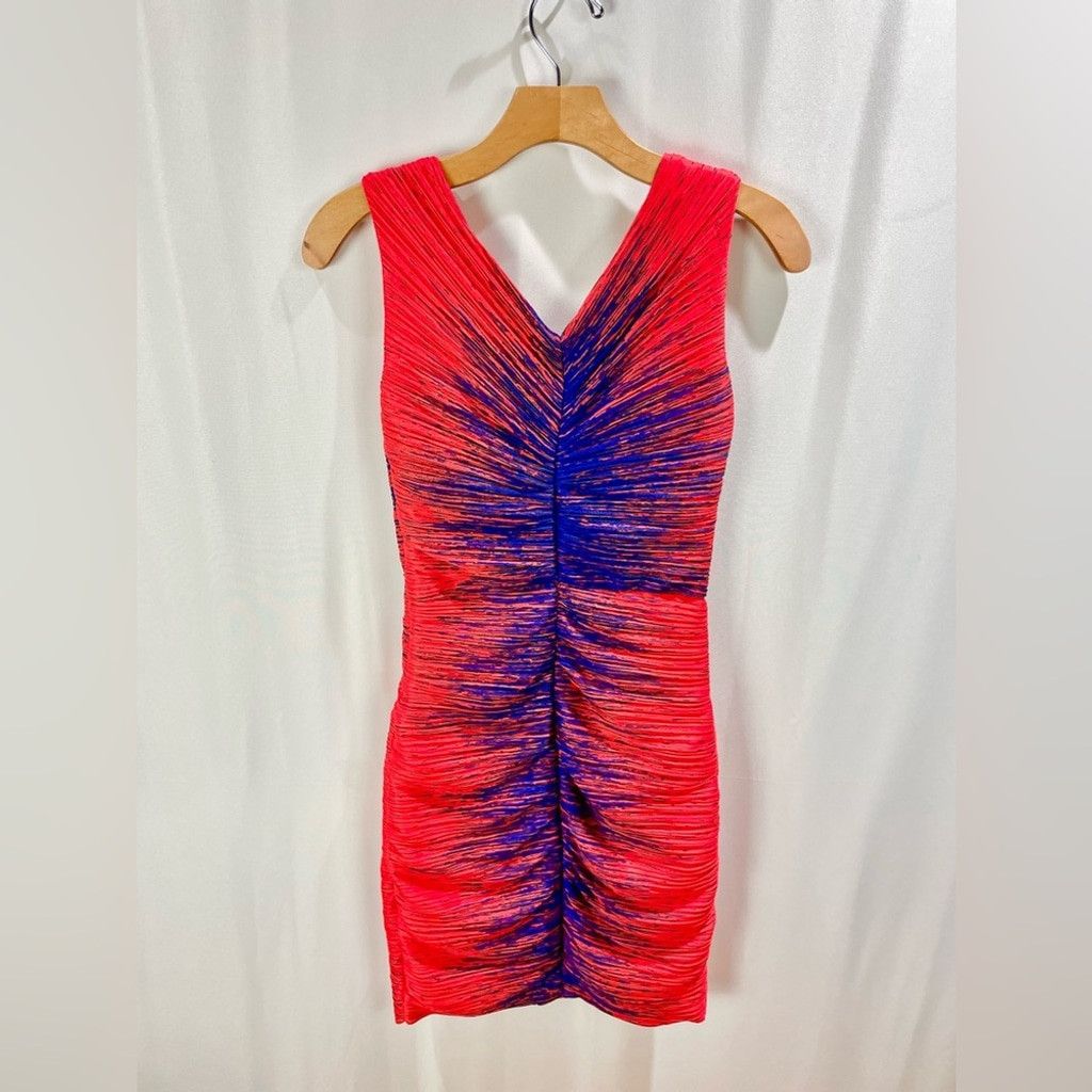 Halston Heritage Halston Sondra Red and Ultraviolet Ruched Bodycon Dress US 2 Size XS / US 0-2 / IT 36-38 - 5 Thumbnail