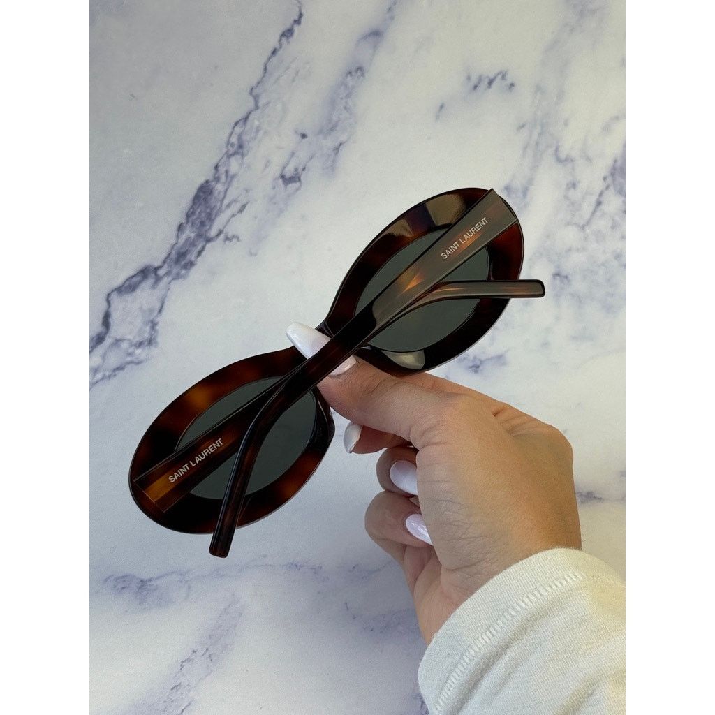 Saint Laurent Paris NEW Saint Laurent SL594 Oval Sunglasses in Havana Brown Size ONE SIZE - 8 Thumbnail
