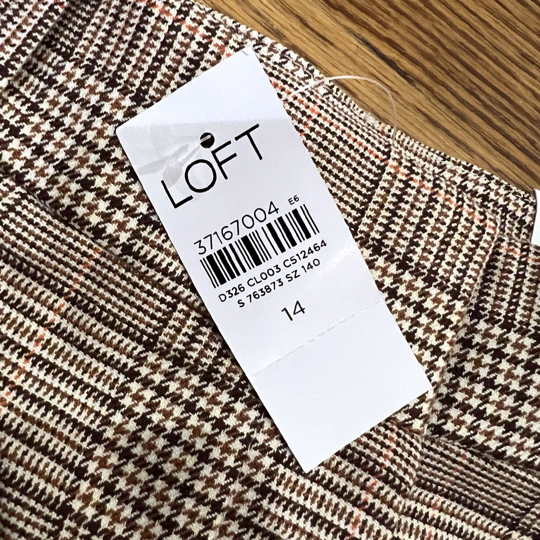 Loft Loft Peyton Pleated Front Houndstooth Plaid Wide Leg Dress Pants Women's Size 14 Beige Size 36" / US 14 / IT 50 - 2 Thumbnail