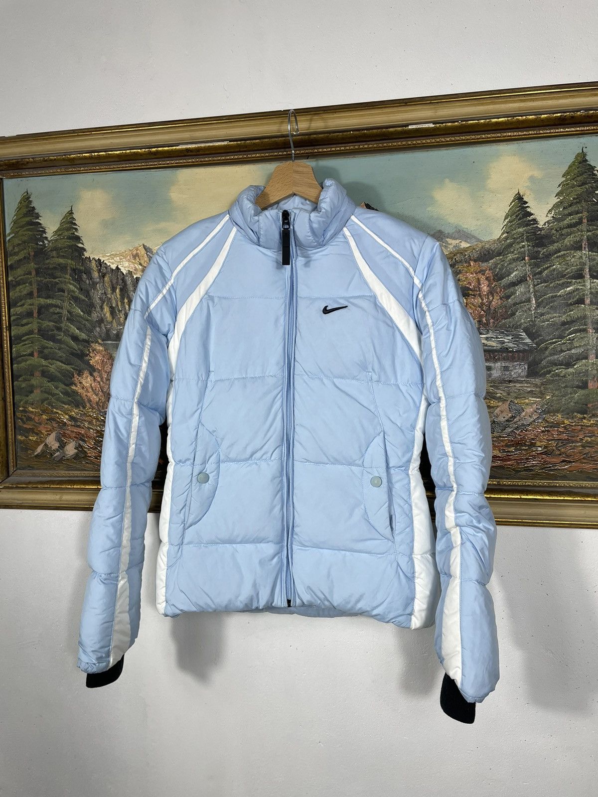 Nike × Vintage Nike Small Swoosh Zip Hoodie Blue Y2k 00s Retro Winter Warm Size XS / US 0-2 / IT 36-38 - 3 Thumbnail