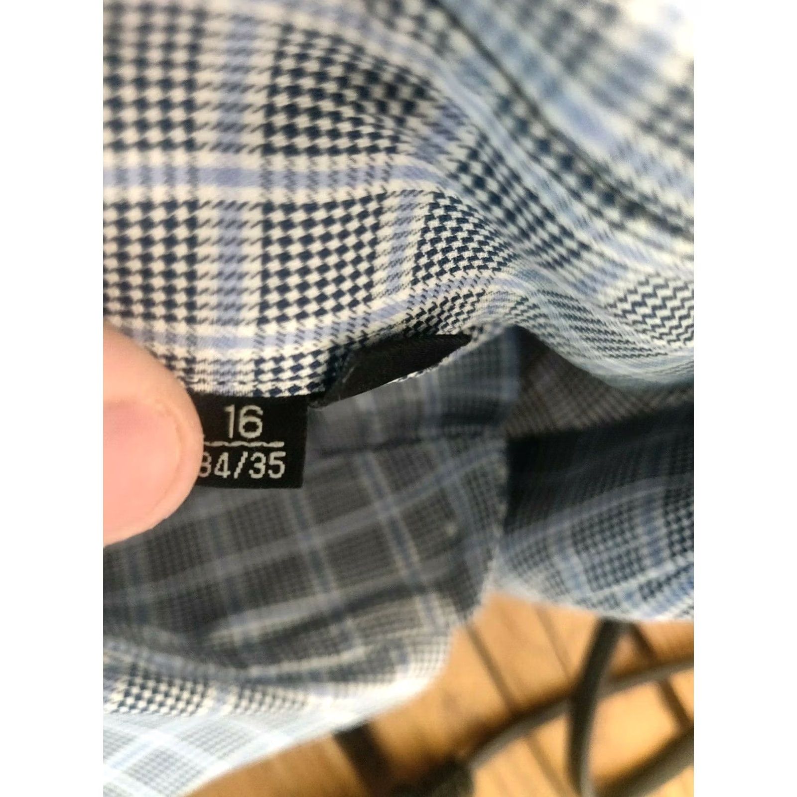 Hugo Boss HUGO BOSS Dress Shirt Sharp Fit Houndstooth Plaid Cutaway L/S Men's 16 34/35 Size 42R - 6 Thumbnail