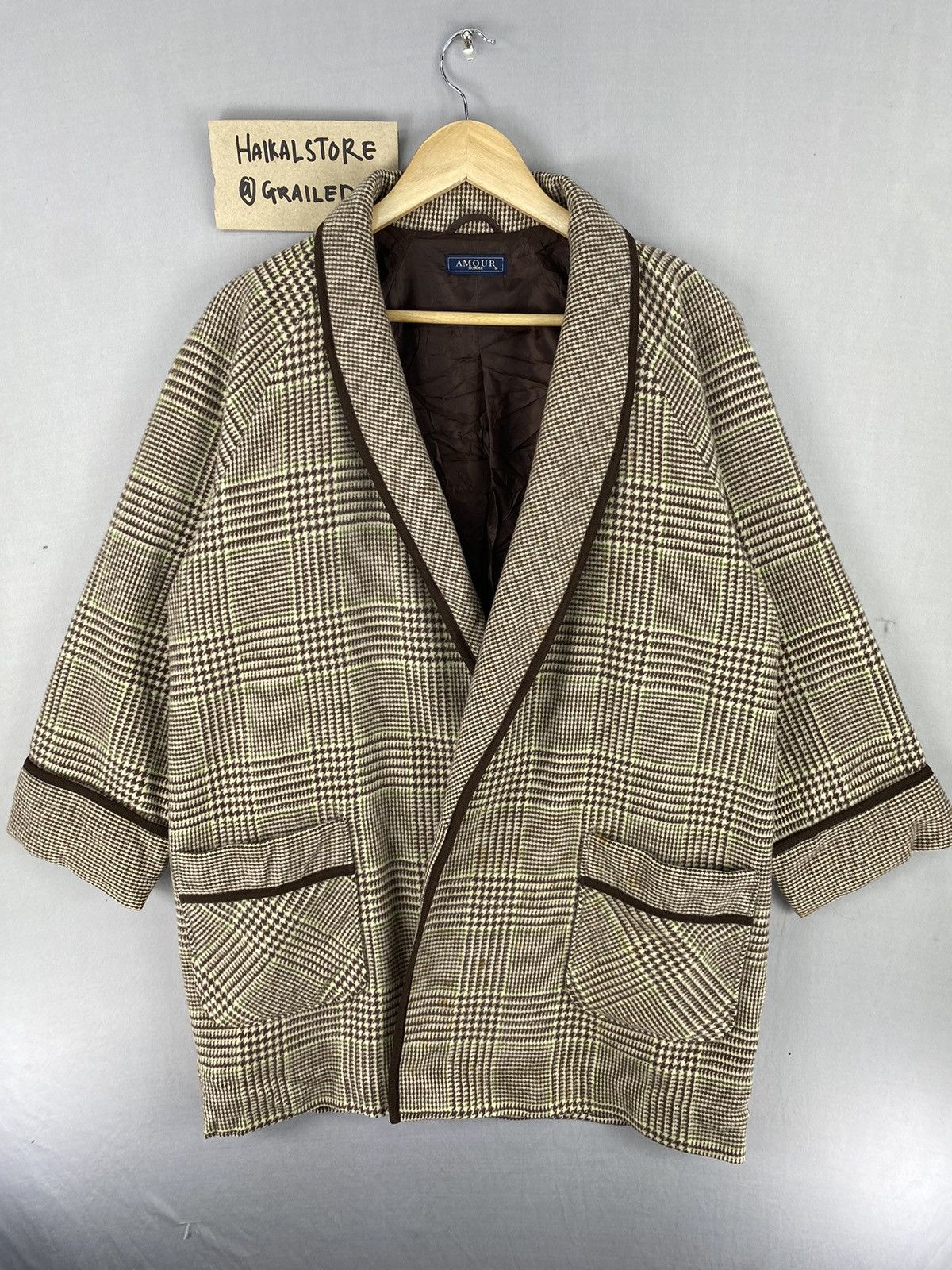 Designer Vintage Amour Homme Kimono Cardigan Houndstooth Size L / US 10 / IT 46 - 1 Thumbnail