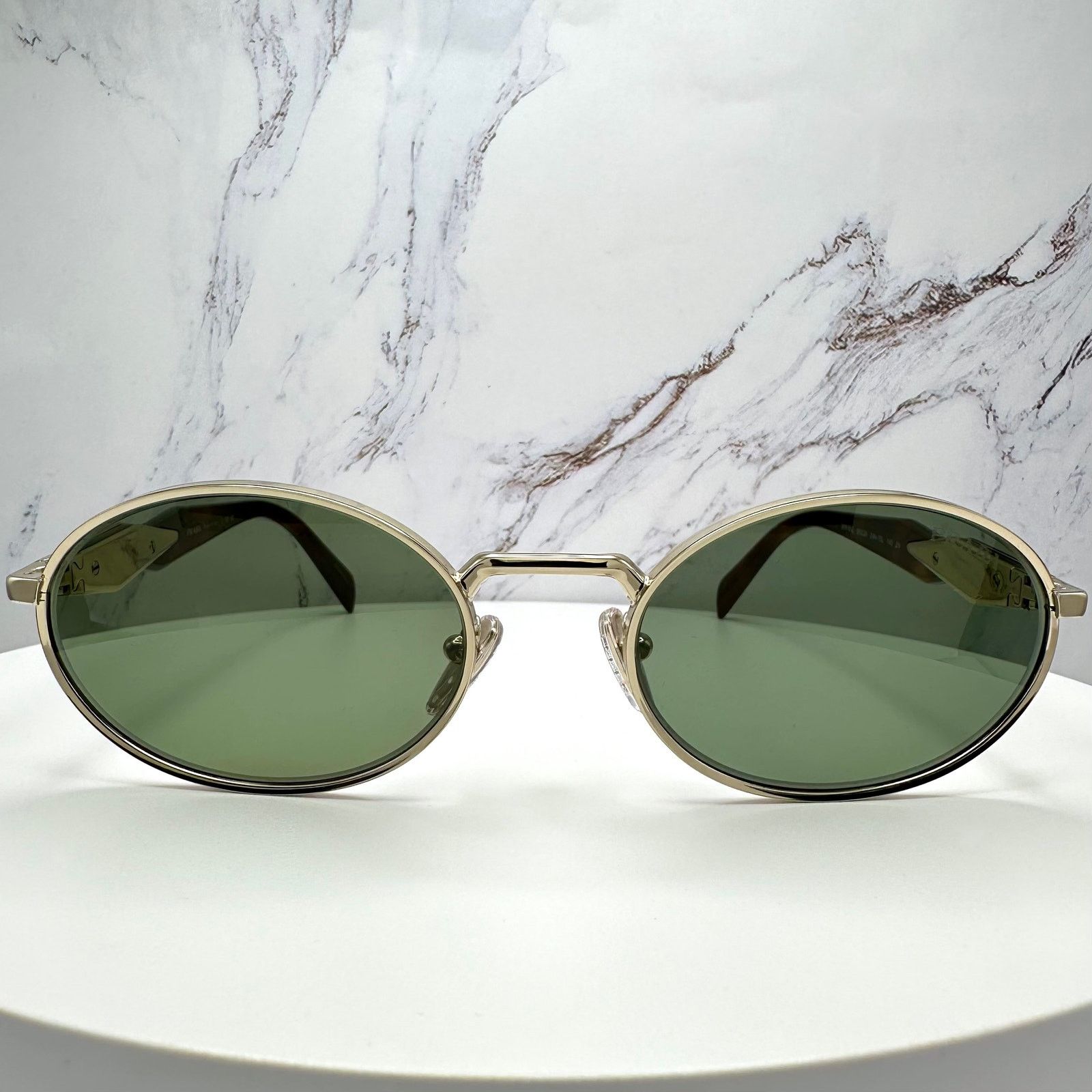 Prada NEW PRADA Sunglasses Gold Metal Oval PR65ZS Green Lens Size ONE SIZE - 6 Thumbnail