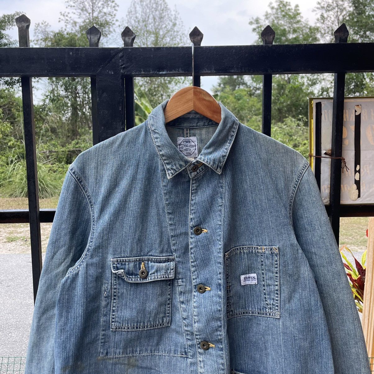 Edwin 🔥Vintage 1997 Edwin Stone Washed Workwear Chore Denim Jacket Size US M / EU 48-50 / 2 - 4 Thumbnail