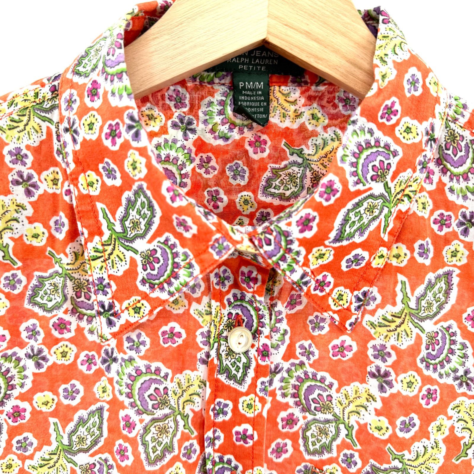 Ralph Lauren Orange Purple Floral 100% Cotton Button Down Shirt Size M / US 6-8 / IT 42-44 - 2 Thumbnail