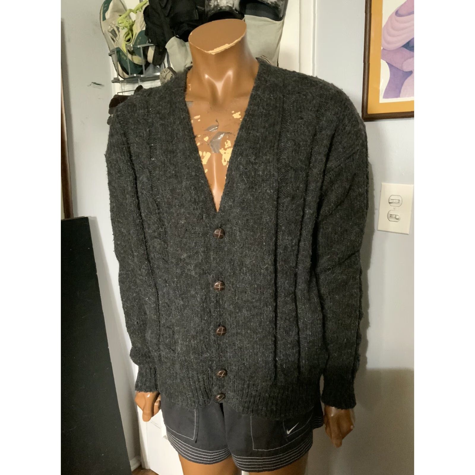 Vintage VINTAGE Claybrooke Outdoors Wool Blend Shaggy Cableknit Cardigan Cobain Sweater LG Shirt Men Mens Outdoors Size US L / EU 52-54 / 3 - 7 Thumbnail