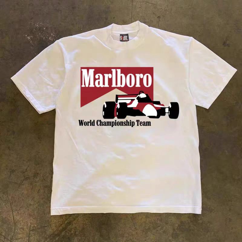 Vintage White Washed Vintage Racing Print T-Shirt Size US M / EU 48-50 / 2 - 1 Thumbnail