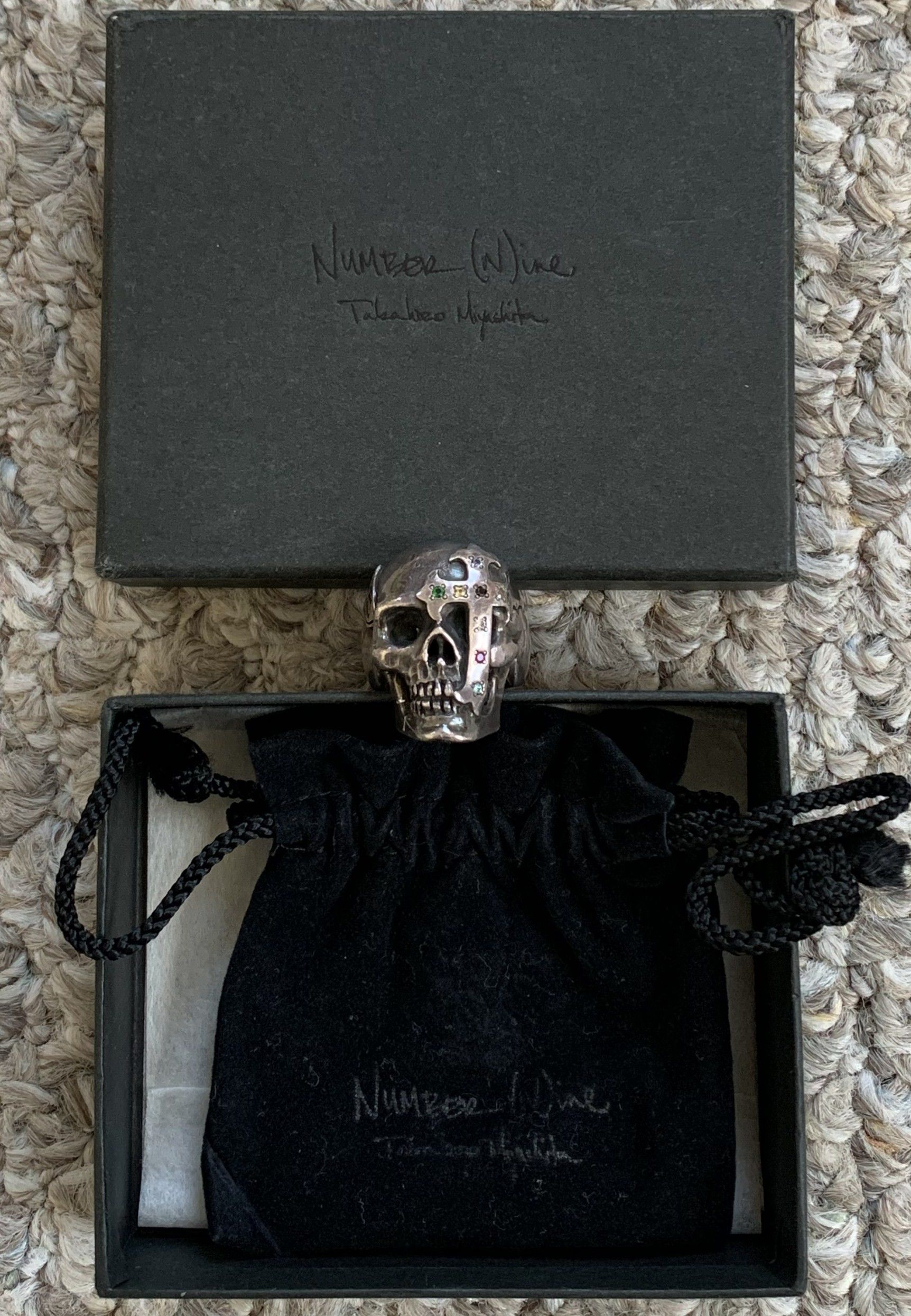 Number (N)ine SS05 "Nightcrawler" Bejeweled Silver Skull Ring w/ box Size ONE SIZE - 9 Thumbnail