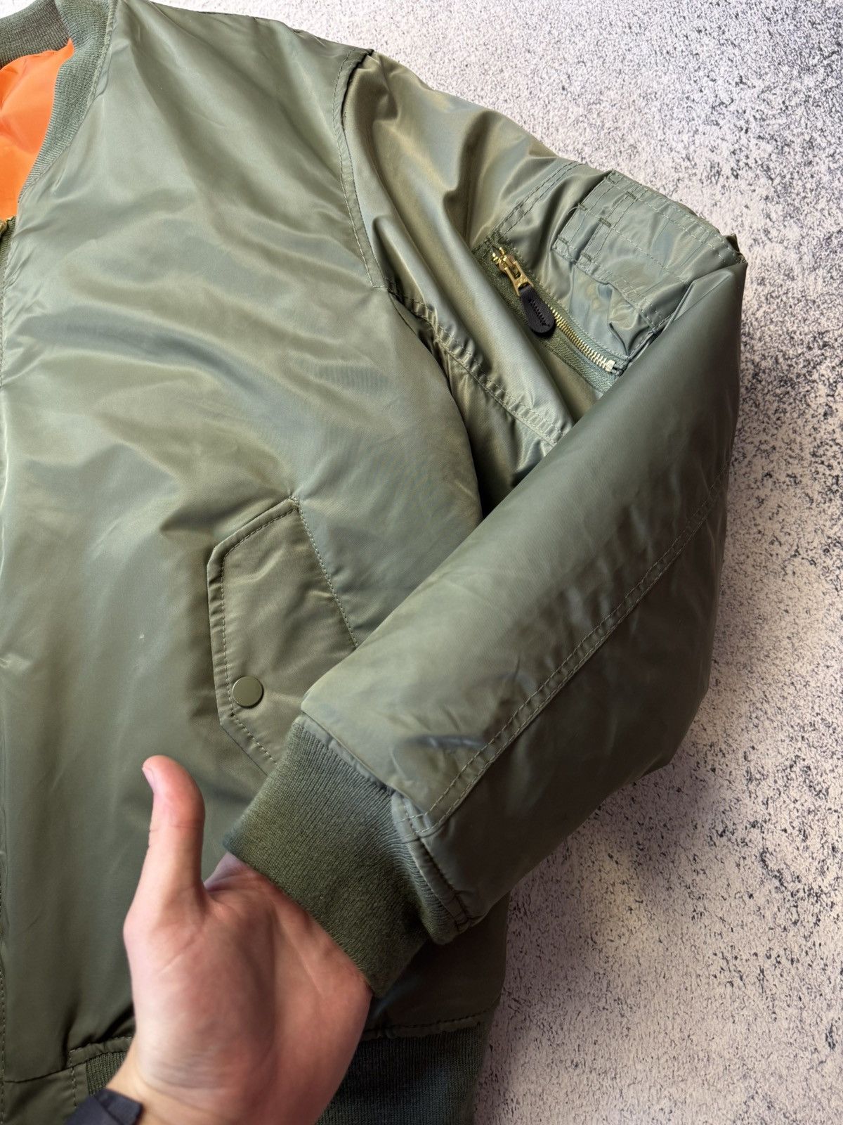 Alpha Industries Vintage Green Reversible Bomber Jacket MA1 Made in USA Size US XL / EU 56 / 4 - 17 Thumbnail