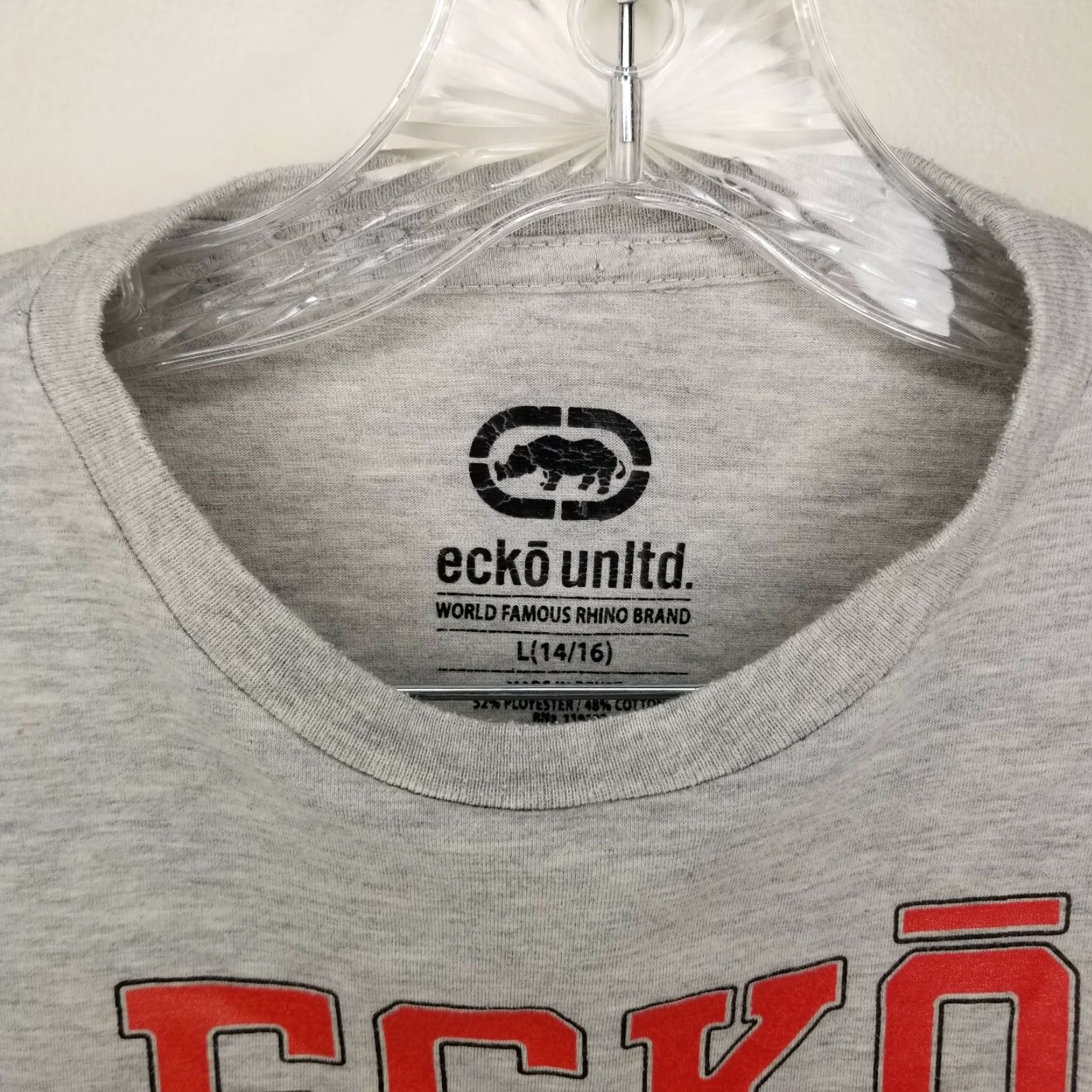 Ecko Unltd. VINTAGE Ecko Unltd T-Shirt Shirt Boys Gray Short Sleeve Size L Back Logo Peel, 90s? Size US L / EU 52-54 / 3 - 4 Thumbnail