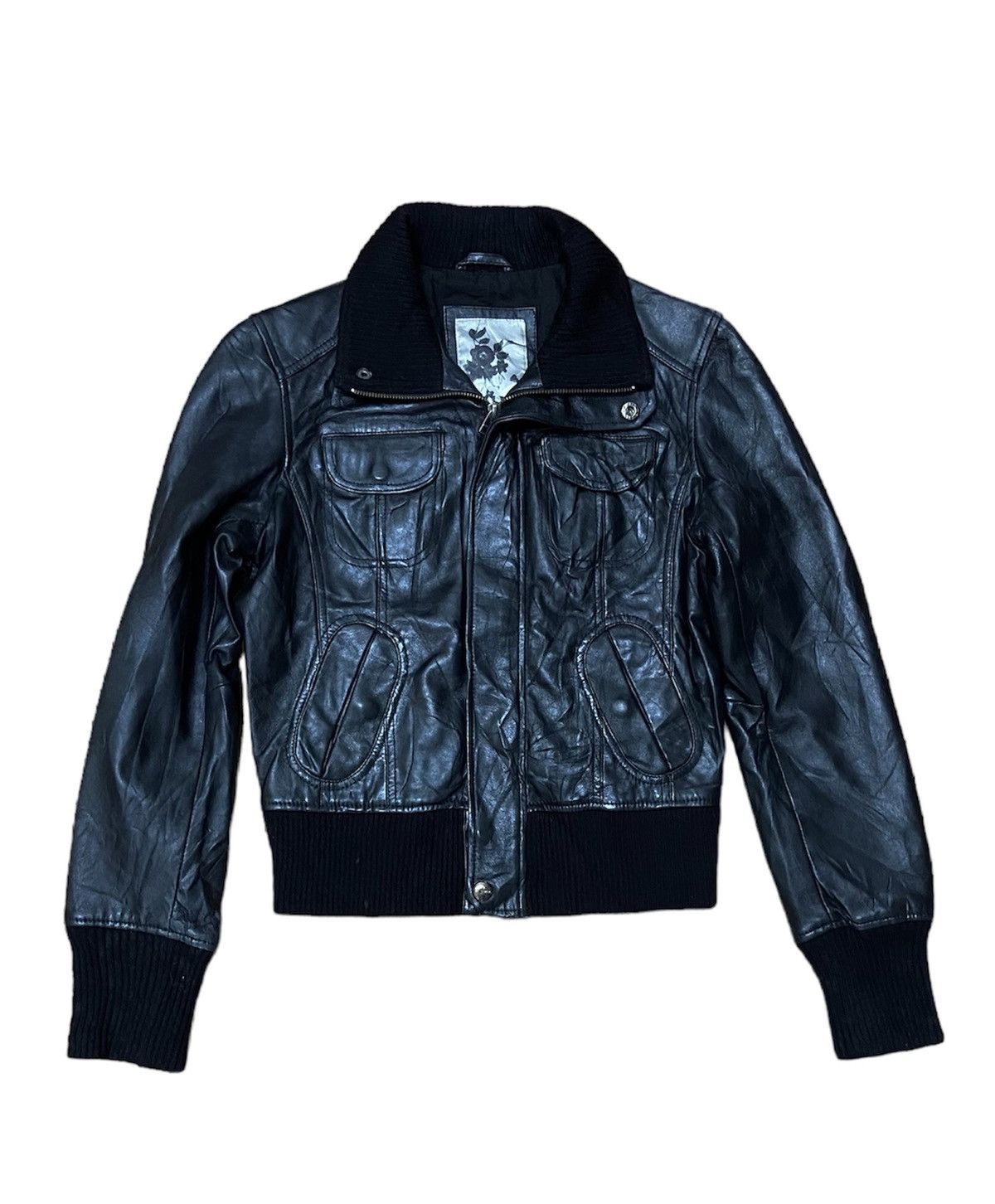 image of Mango Mng Genuine Leather Motorcycle Jacket in Black, Women's (Size Small)