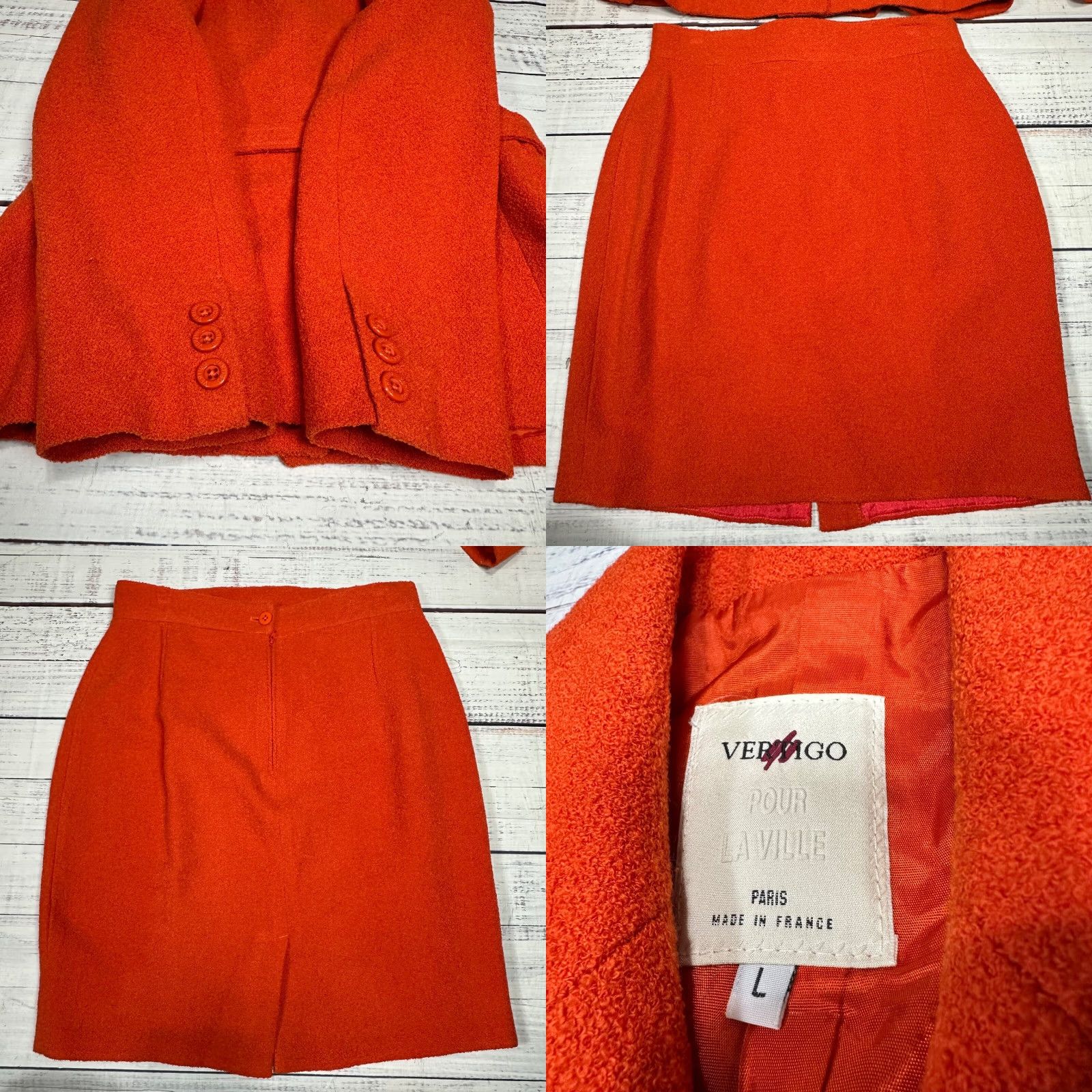 Vintage Vertigo Pour Le Ville Womens Wool Blend Skirt Suit Jacket L/10 Orange Texture Knit Set Includes: Jacket, Skirt Size 36" / US 14 / IT 50 - 8 Thumbnail