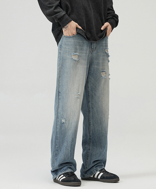 Japanese Brand × Vintage Men's straight wide-leg vintage washed ripped baggy jeans Size US 32 / EU 48 - 3 Thumbnail