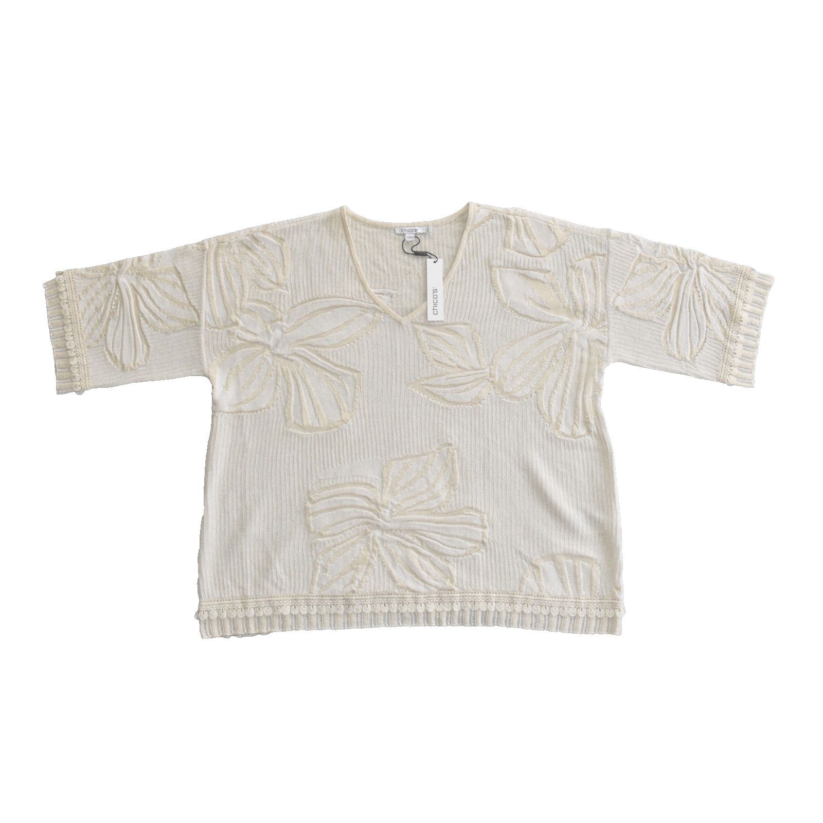 Chicos NWT CHICOS Knit Palm Leaf Embossed Pullover Sweater 3/XL $99 Size XL / US 12-14 / IT 48-50 - 4 Thumbnail