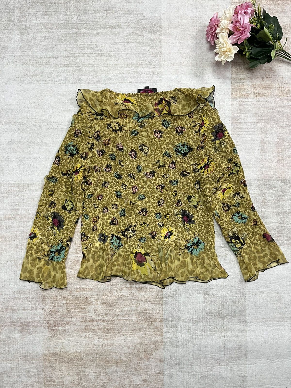 Other Vintage Pleated Ruffle Floral Blouse Yuki Torii Size M / US 6-8 / IT 42-44 - 6 Thumbnail