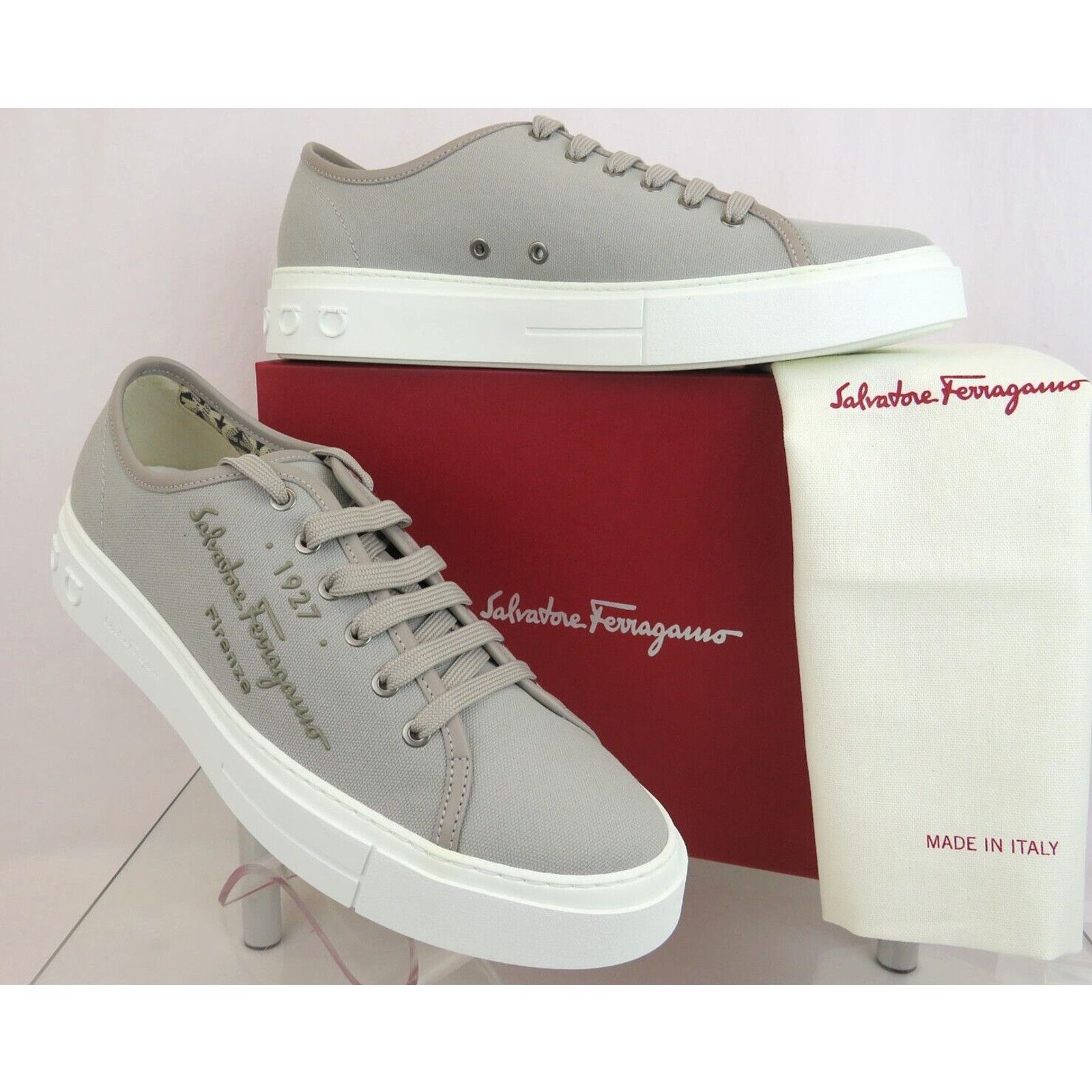 Salvatore Ferragamo MEDITERR GRAY CANVAS LEATHER TRIM GANCINI LOGO SNEAKERS 13 M Size US 13 / EU 46 - 5 Thumbnail