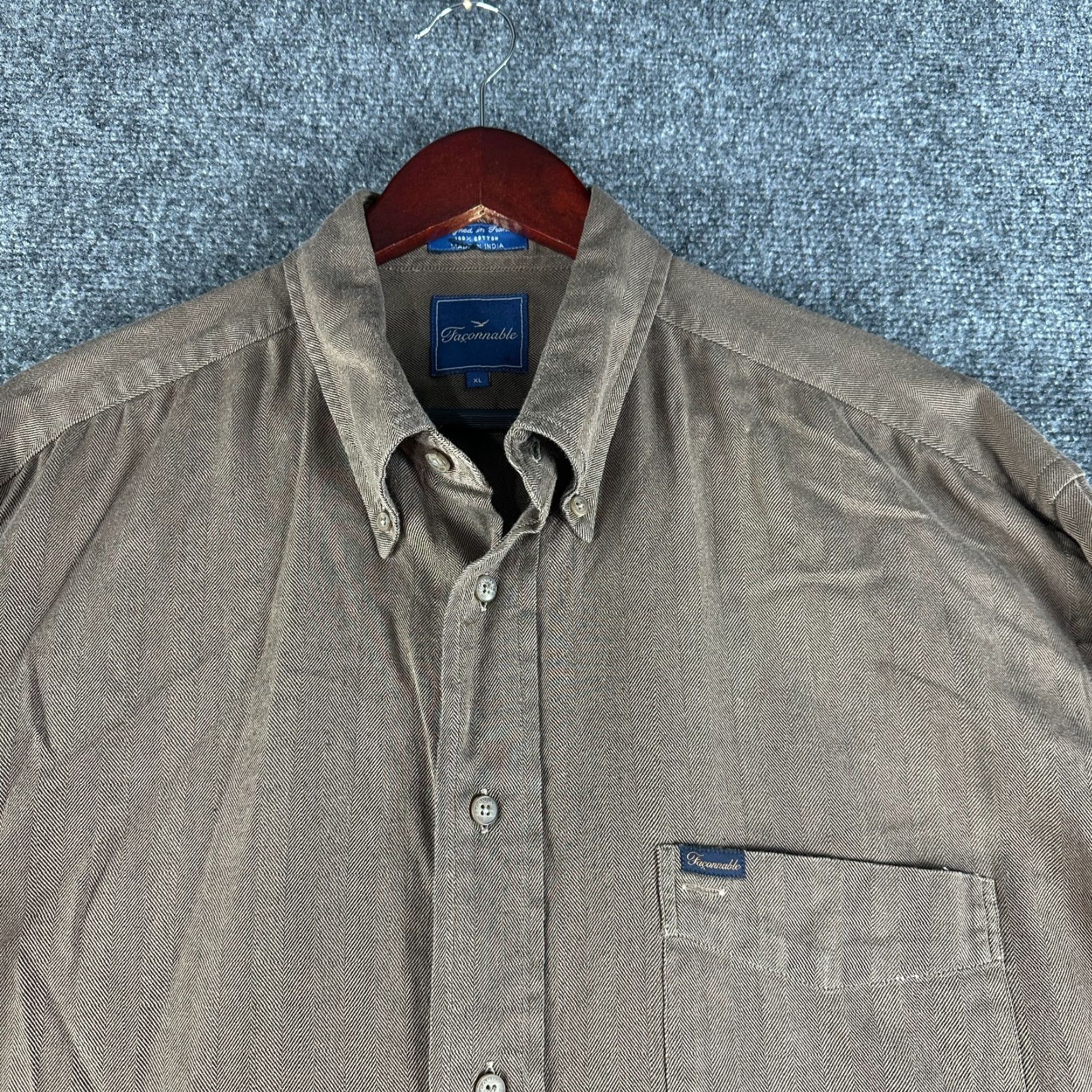 Faconnable Faconnable Shirt Mens XL Brown Cotton Button-Down Pocket Logo Size US XL / EU 56 / 4 - 4 Thumbnail