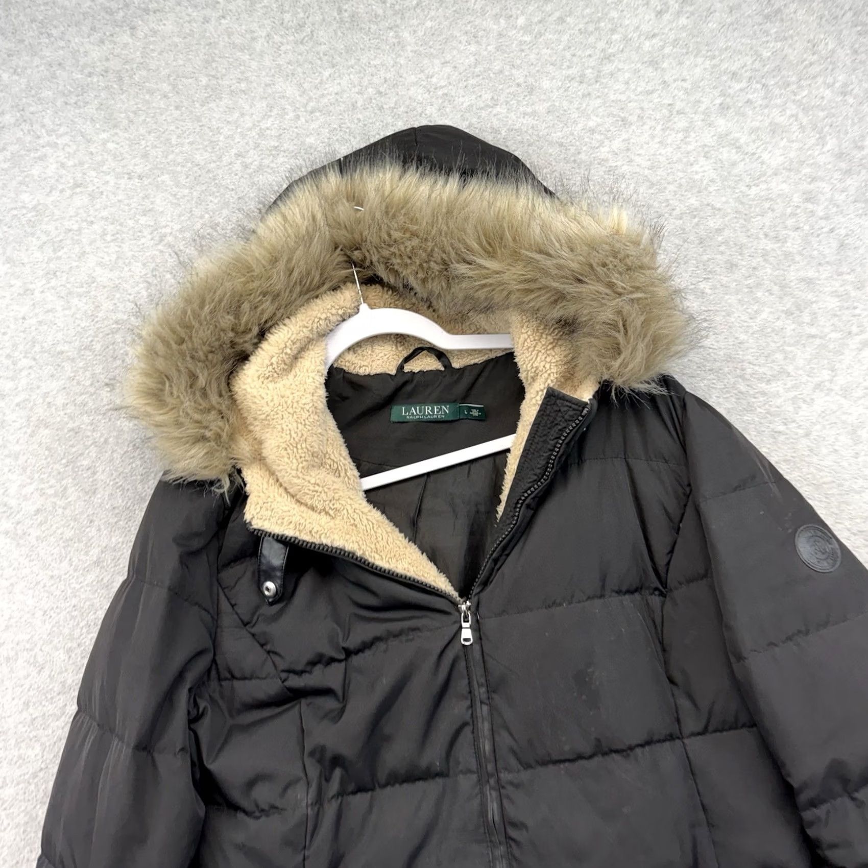 Vintage VINTAGE? Lauren Ralph Lauren Down Puffer Long Coat Parka Faux Fur Hood Large Winter L Women Coat Black L Night? Size L / US 10 / IT 46 - 2 Thumbnail