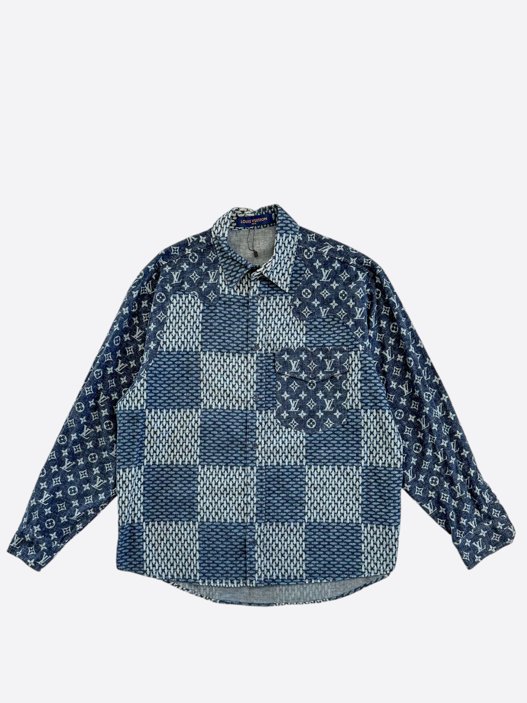 image of Louis Vuitton Nigo Navy Monogram Button Up Shirt, Men's (Size XL)