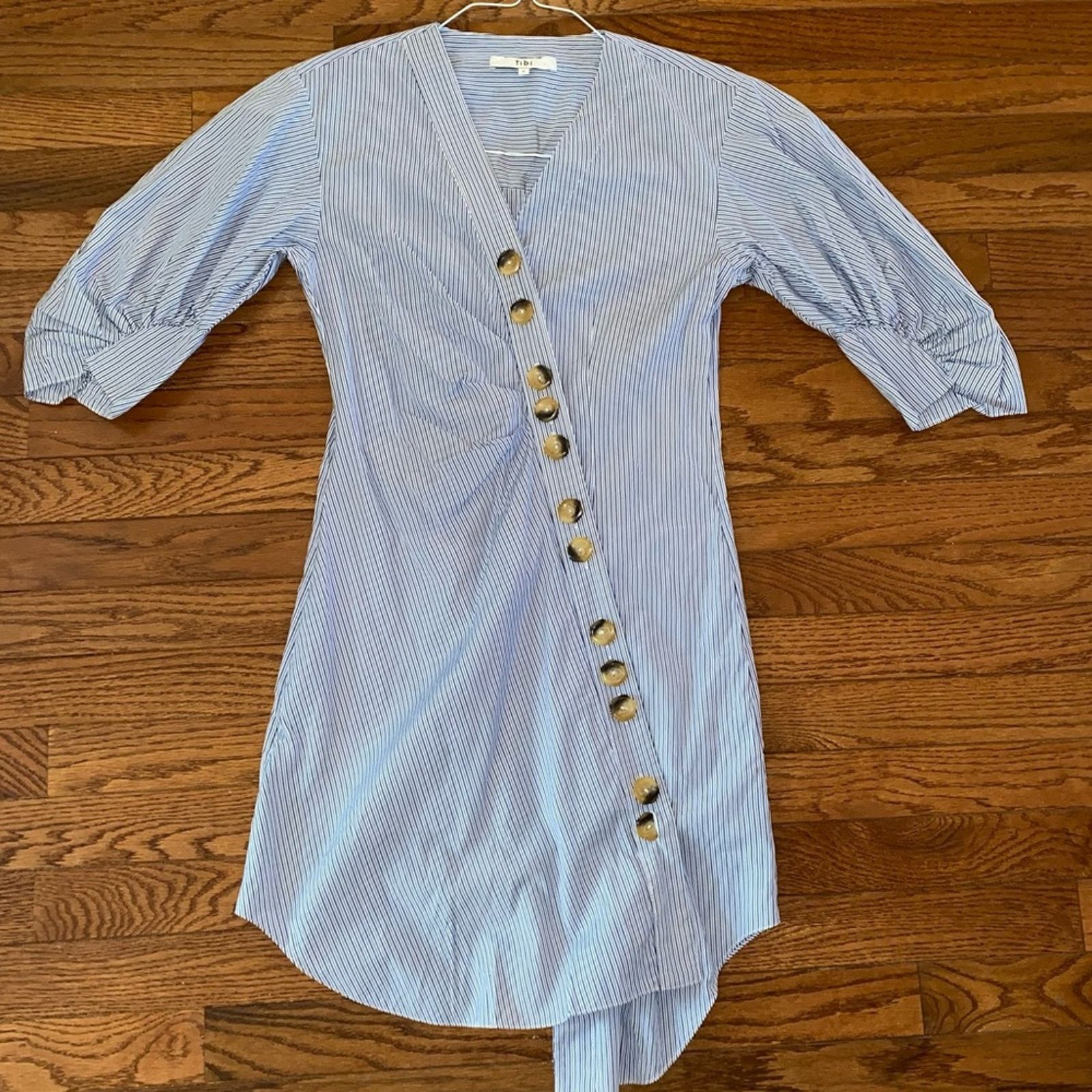 Tibi Revolve TIBI Jones Asymmetrical Shirt Dress Blue stripe 0 Size XS / US 0-2 / IT 36-38 - 5 Thumbnail