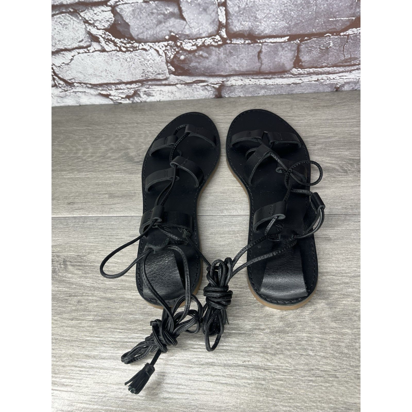 Madewell Madewell Boardwalk Black Leather Gladiator Lace Up Sandals W Size US 8 / IT 38 - 23 Thumbnail