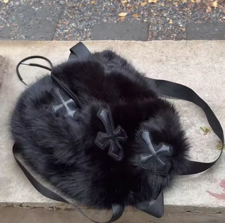 Other Y2K Plush Faux Fur Cross Backpack Unisex Size ONE SIZE - 5 Thumbnail