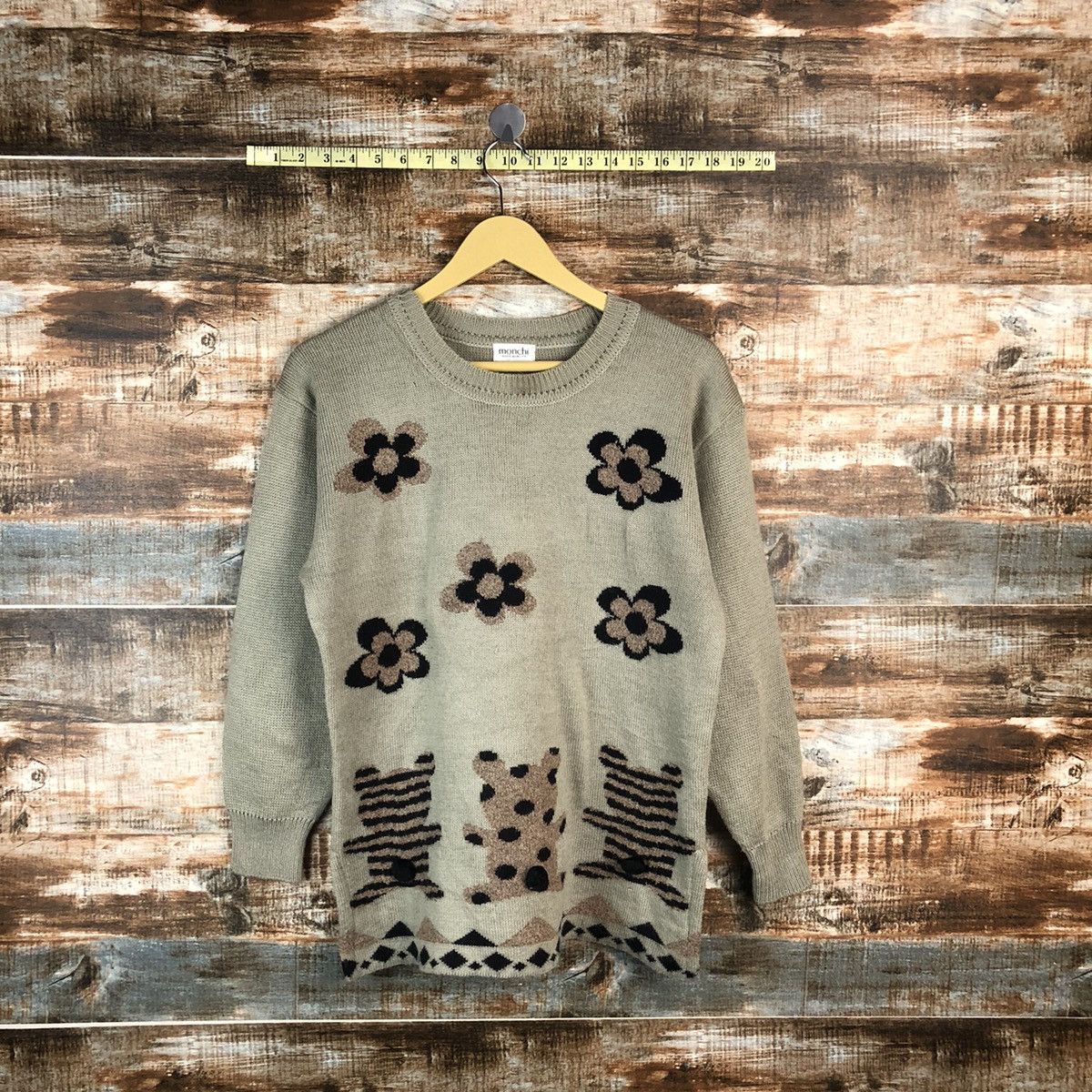 Aran Isles Knitwear × Japanese Brand Mochi Knit Sweaters Flower And Bear Gray #973 Size M / US 6-8 / IT 42-44 - 1 Thumbnail