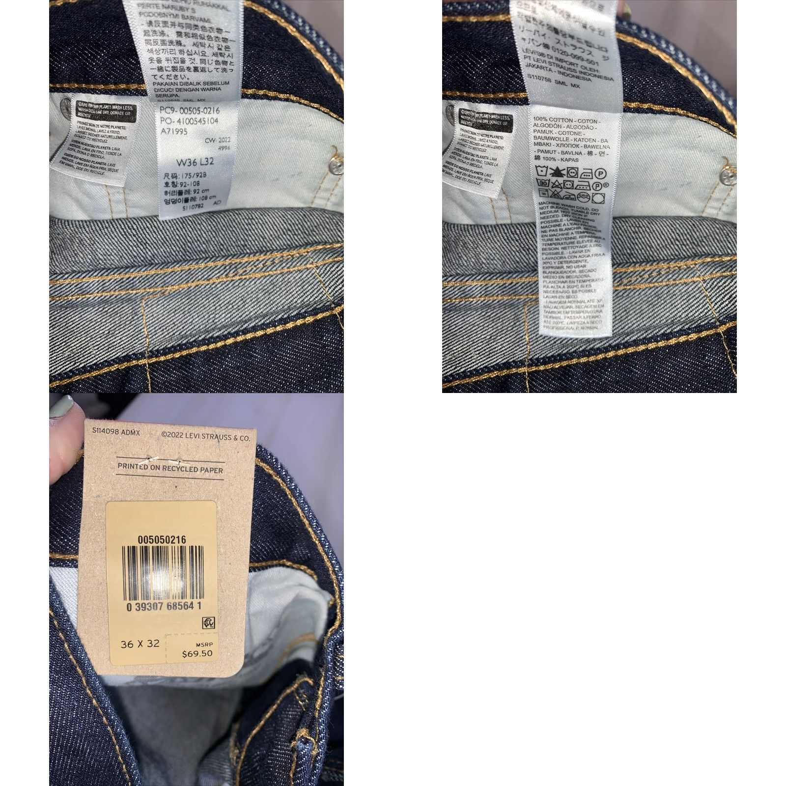 Levi's Levi’s 505 Regular Fit Straight Leg Jeans Men 36x32 Dark Wash Denim Cotton Blend Blue NWT-12322 Size US 36 / EU 52 - 8 Thumbnail