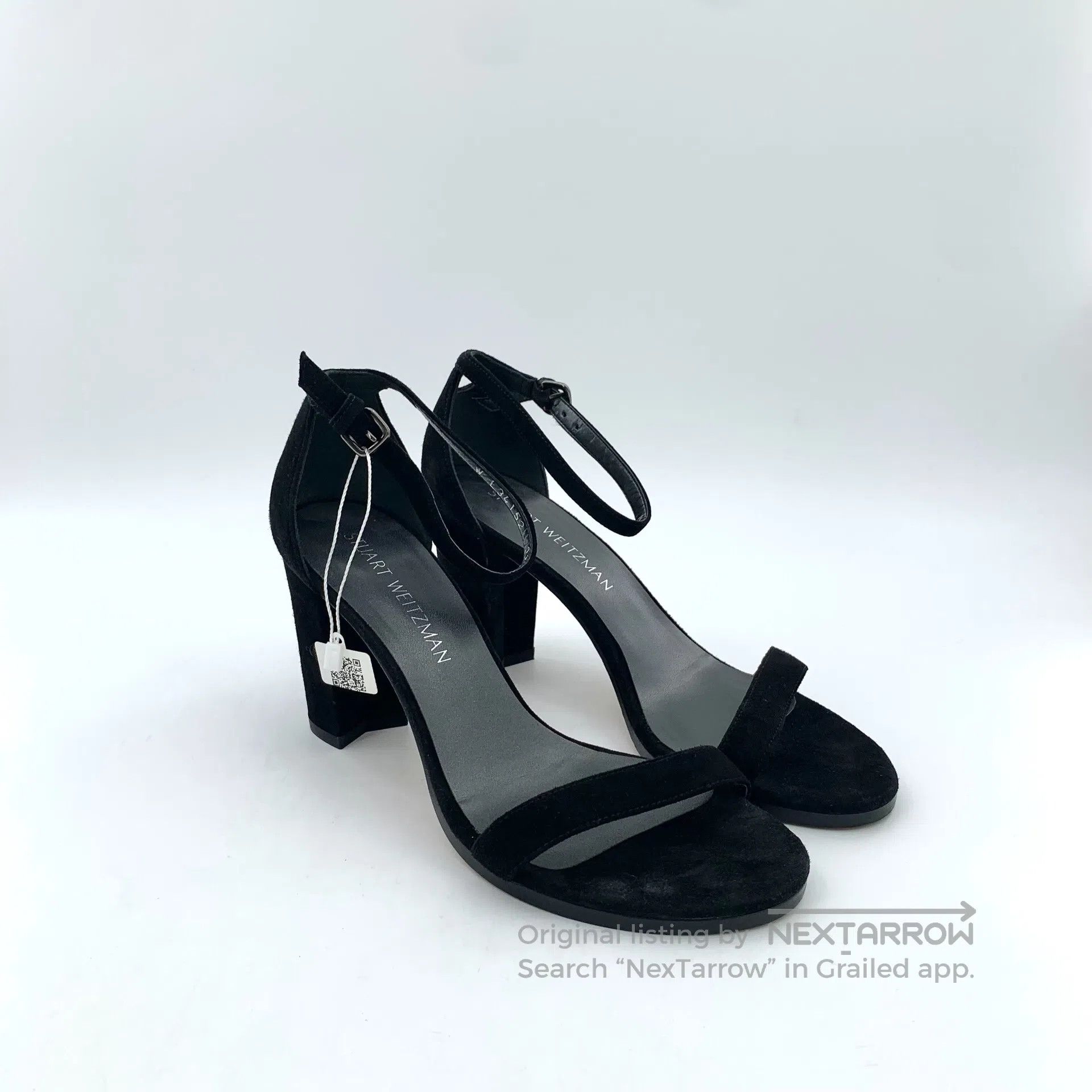 Swarovski SW Black One Strap Buckle Thick High Heel Sandals| Size US 7 / IT 37 - 2 Thumbnail