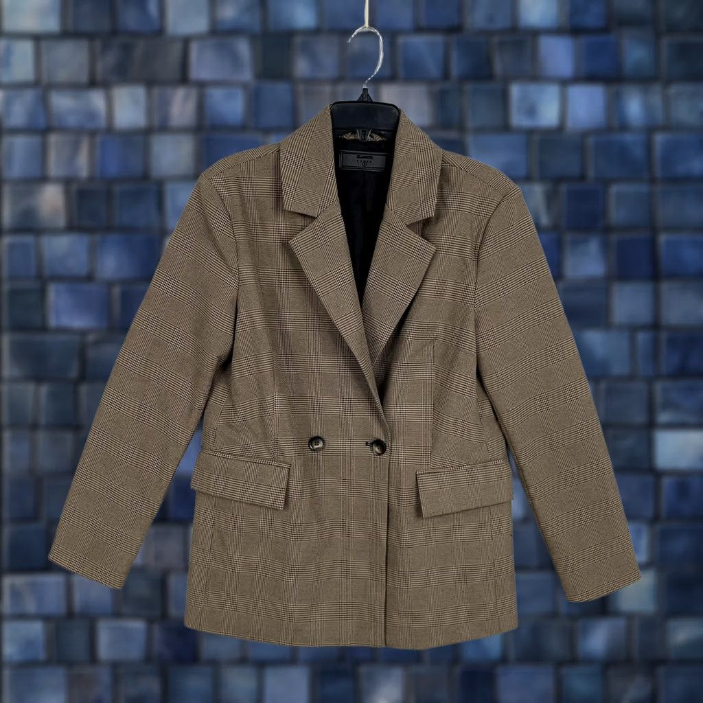 Vintage BLANKNYC Blazer Jacket Womens Small Plaid Double Breasted Houndstooth Brown Notch Lapels Button Button Cuffs Lined Office Workwear Womens Small Blazer Size S / US 4 / IT 40 - 1 Thumbnail