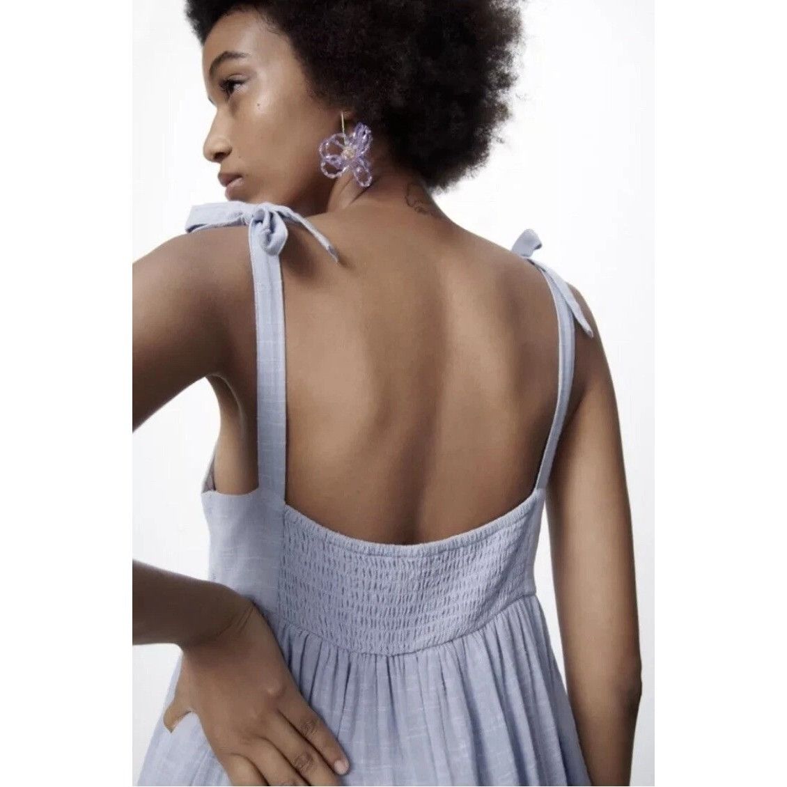 Zara Zara Blue Tie-Strap Tiered Maxi Dress With Smocked Back Size S / US 4 / IT 40 - 4 Thumbnail
