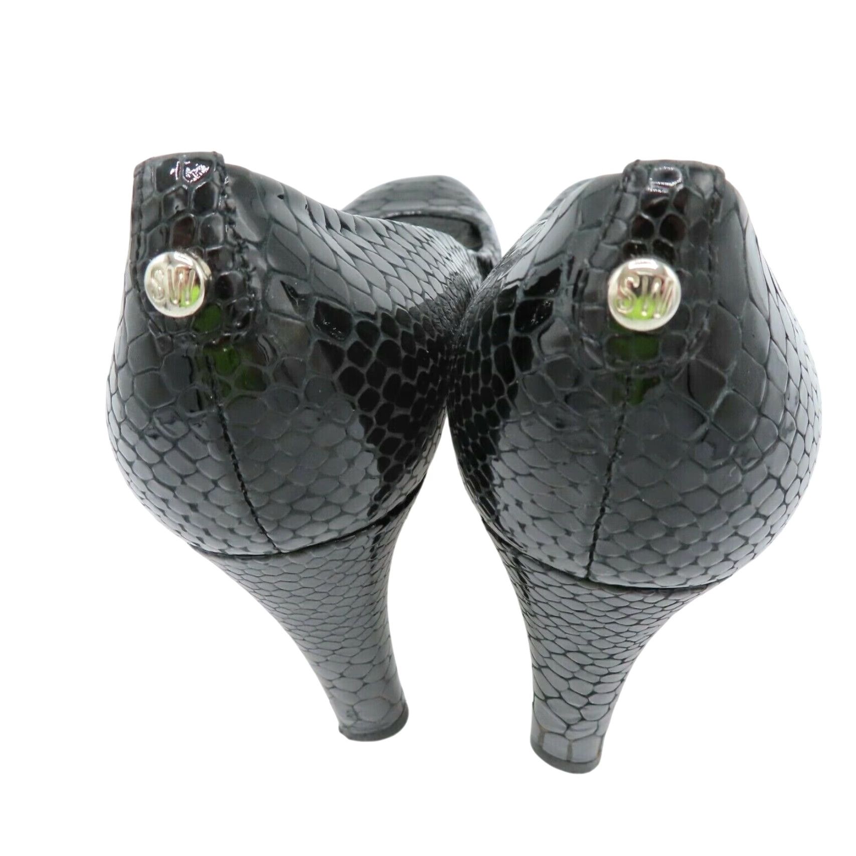 Stuart Weitzman Stuart Weitzman Women 8 M Black Patent Snakeskin Leather 4079808 Peep Toe Heels Size US 8 / IT 38 - 7 Thumbnail