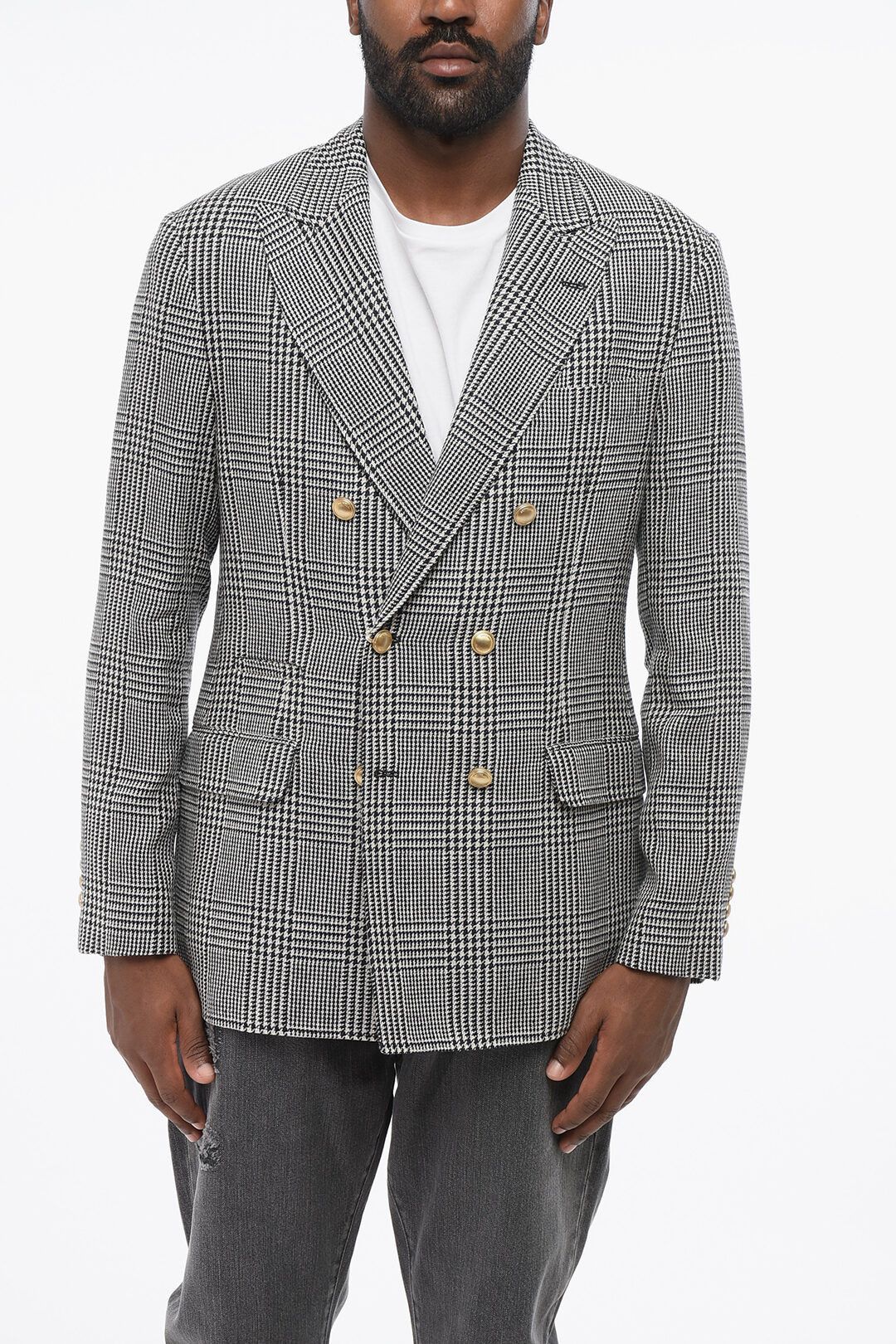 Brunello Cucinelli og1mm0725 Check Linen Blend Blazer in Black & White Size US XL / EU 56 / 4 - 1 Thumbnail
