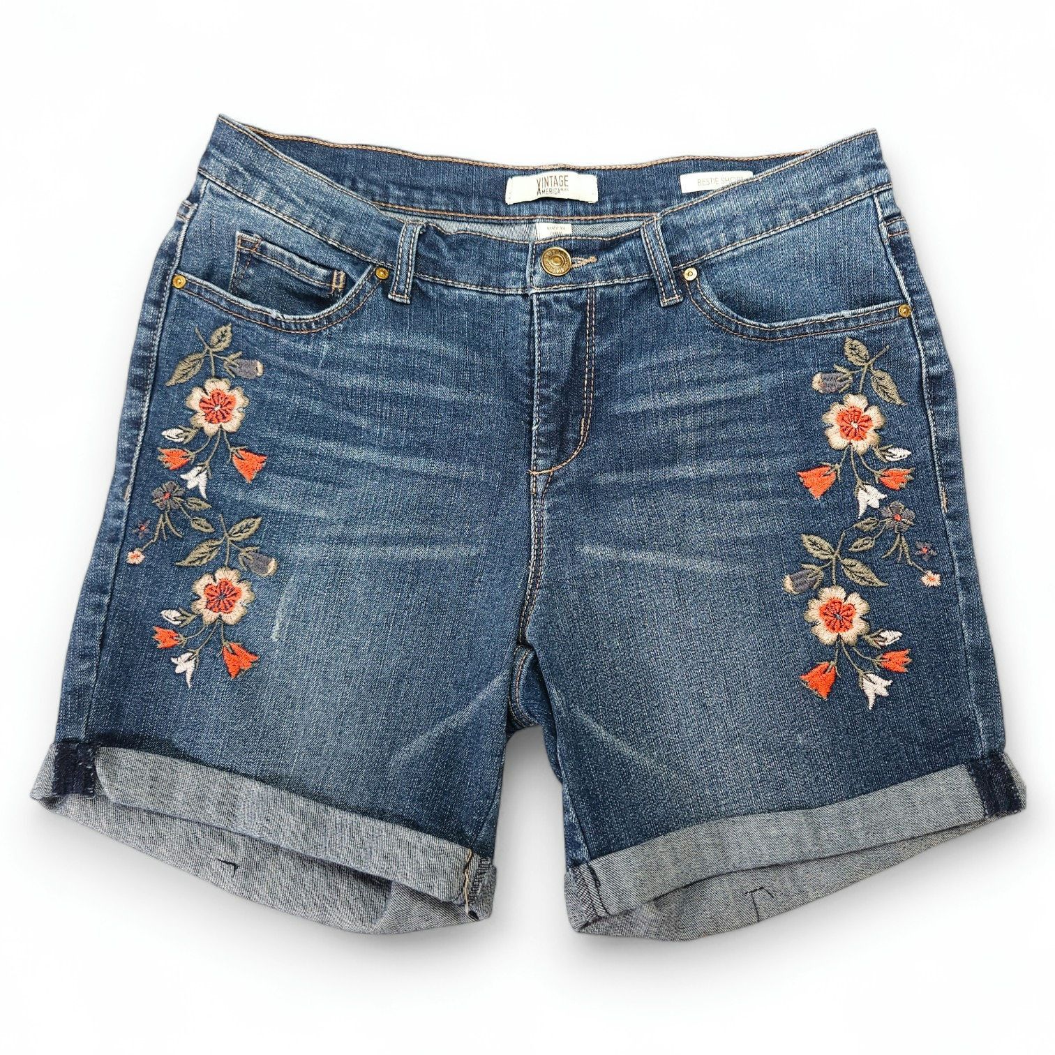 Other Vintage America Blues Embroidered Bestie Denim Shorts Sz 4 Size 32" / US 10 / IT 46 - 1 Thumbnail