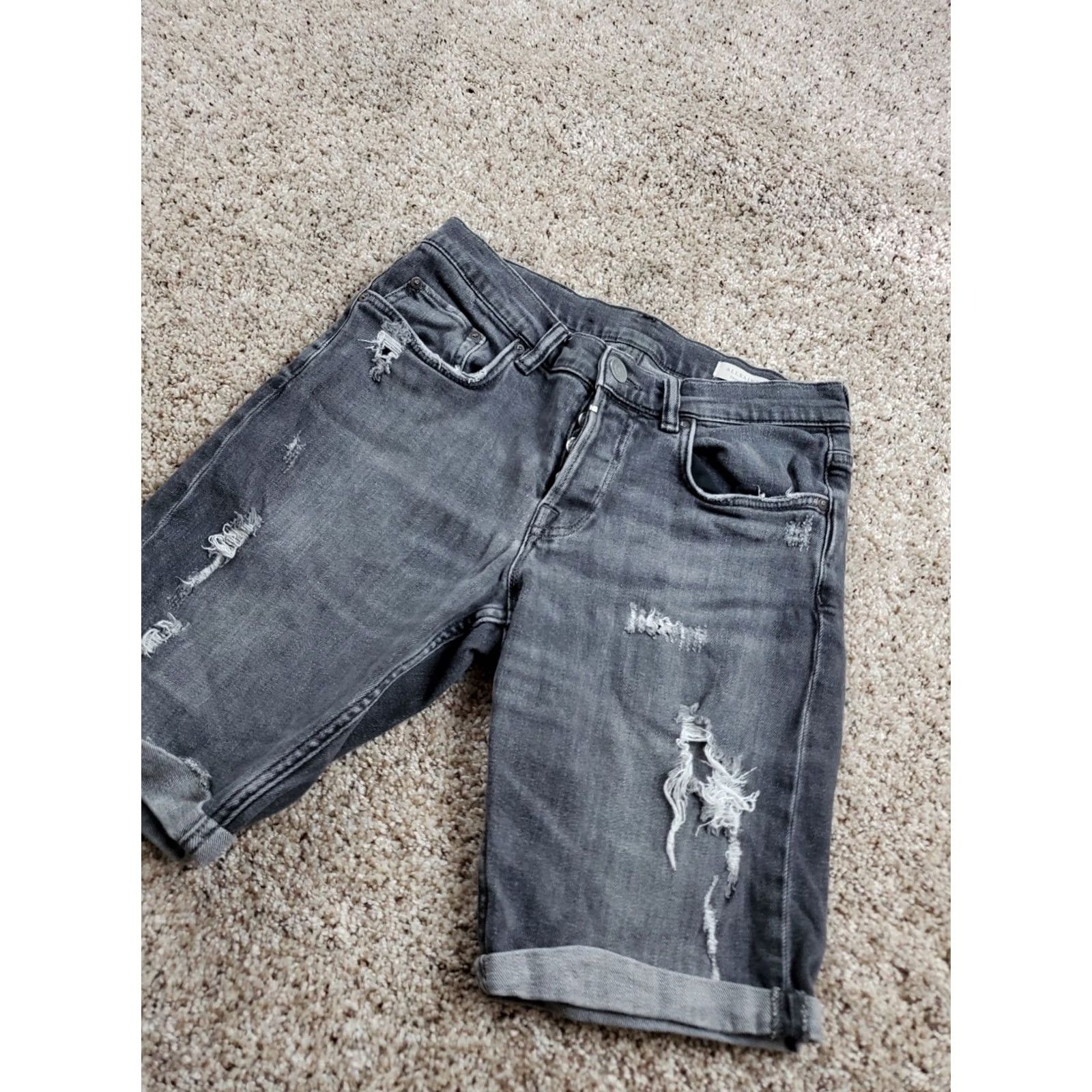 Allsaints AllSaints Barge Shorts Size 28 Mens Black Denim Distressed? No Distressed 9in Inseam Zip Button Pockets Belt Loops Regular Fit Size US 28 / EU 44 - 2 Thumbnail