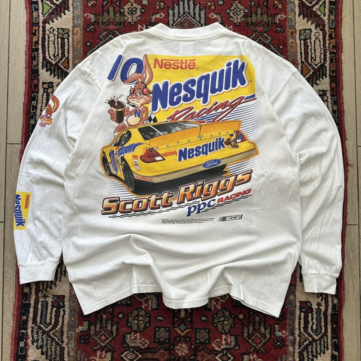 Vintage 90s NASCAR Nesquik Scott Riggs Racing Long Sleeve T-Shirt Size US XL / EU 56 / 4 - 8 Thumbnail