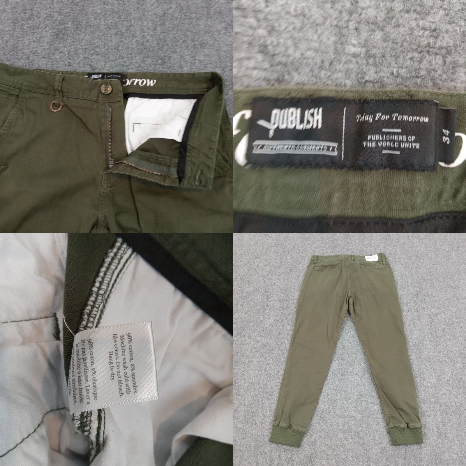 Vintage Publish Mens Pants Size 34x26 Green Joggers Zip Pocket Elastic Waist Casual Comfort Knit Polyester Slim/Regular Fit Tapered Front Flat Front Size US 34 / EU 50 - 8 Thumbnail
