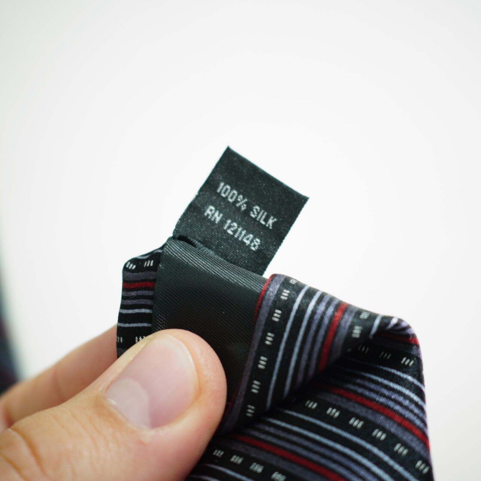 Perry Ellis Perry Ellis Portfolio Black Silver Red Striped Print Silk Ti Size ONE SIZE - 5 Thumbnail